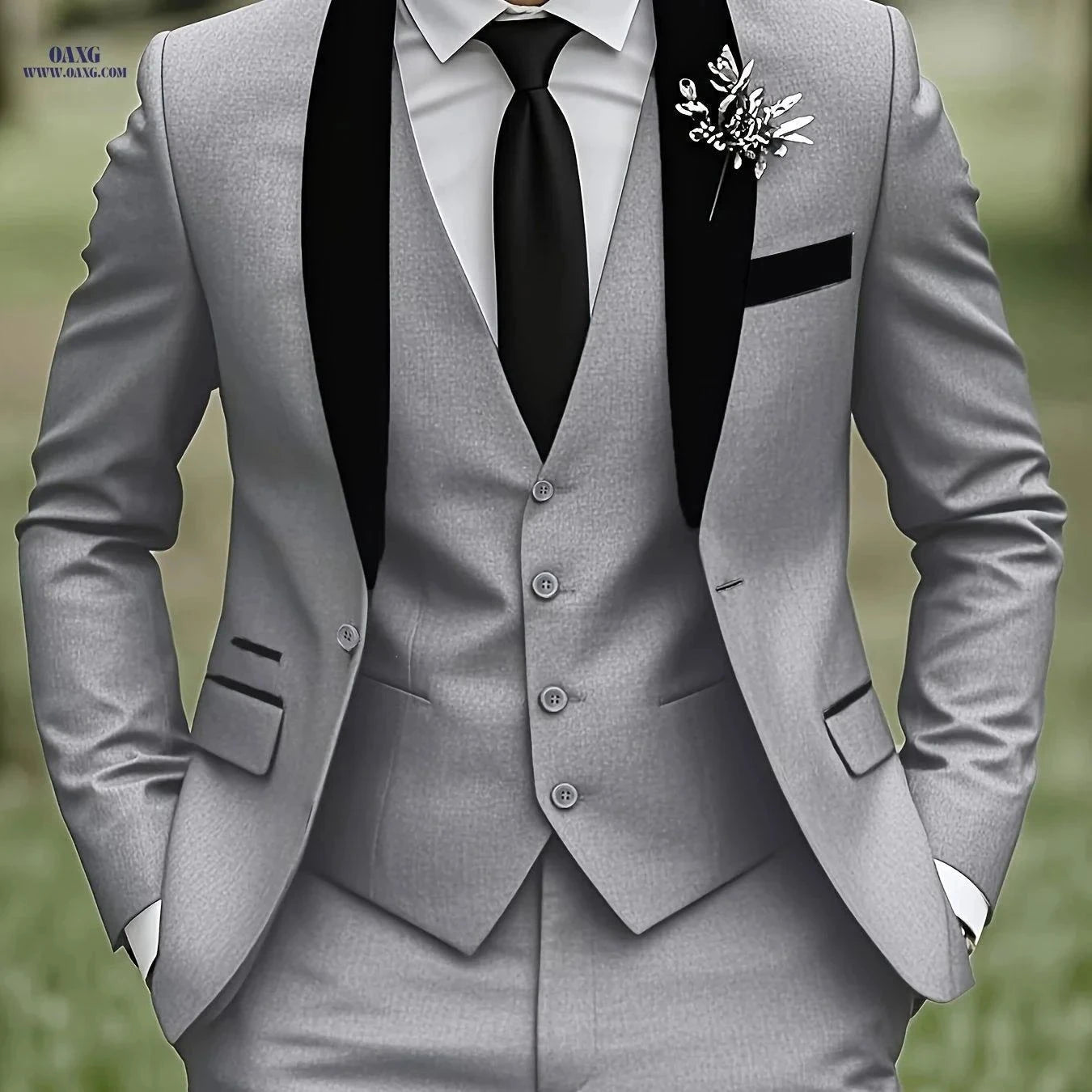 Men's Three-Piece Suit - Notch Lapel Jacket, Pants & Vest Set   OAXG Beige / FR XXS