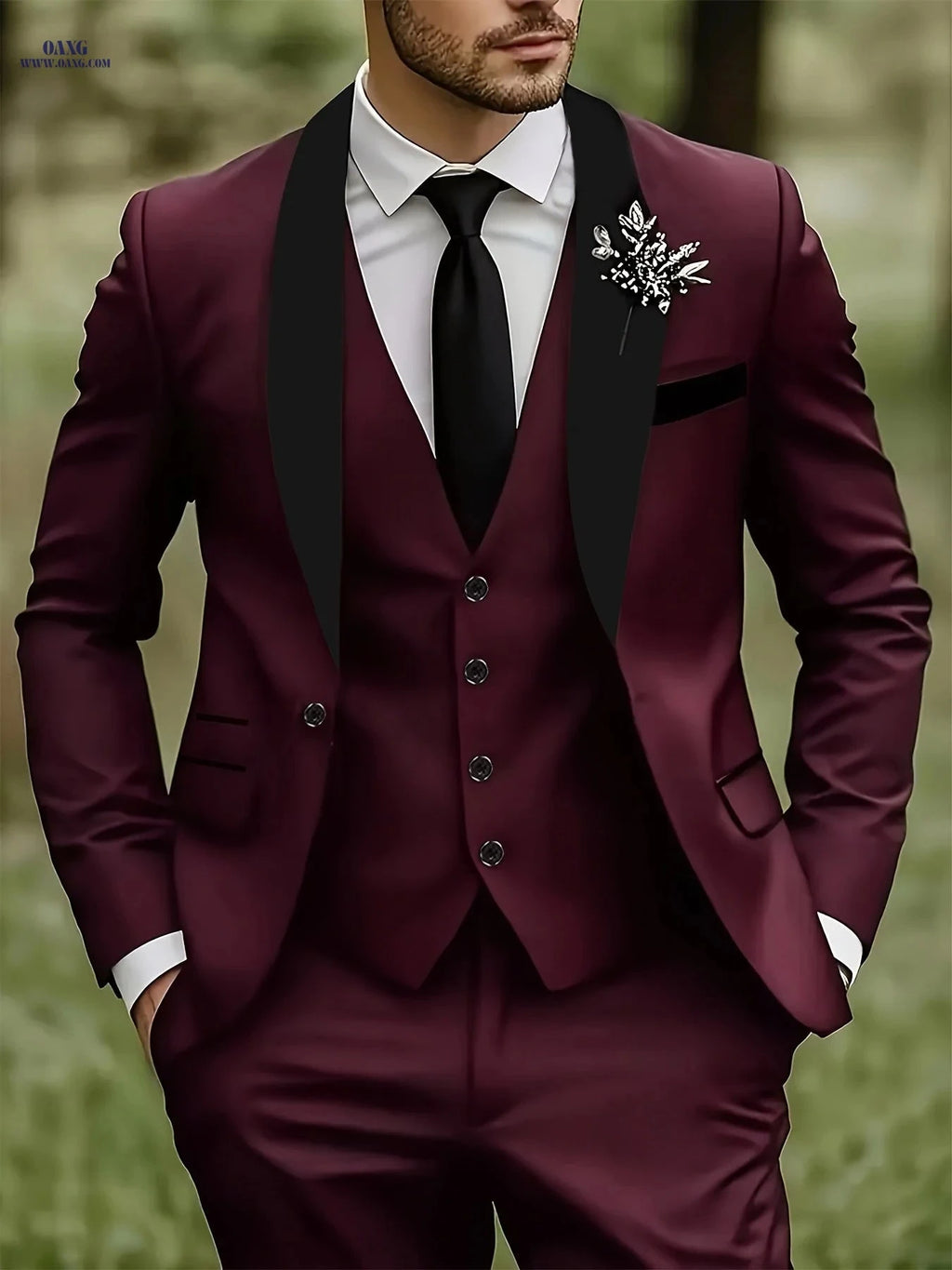 Men's Three-Piece Suit - Notch Lapel Jacket, Pants & Vest Set   OAXG Beige / FR XXS