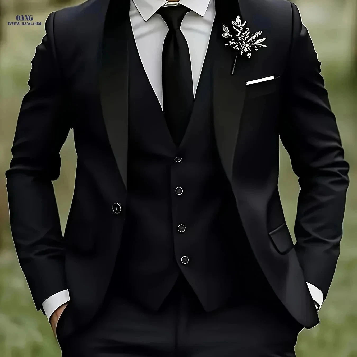 Men's Three-Piece Suit - Notch Lapel Jacket, Pants & Vest Set   OAXG Beige / FR XXS