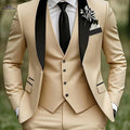 Men's Three-Piece Suit - Notch Lapel Jacket, Pants & Vest Set   OAXG Beige / FR XXS