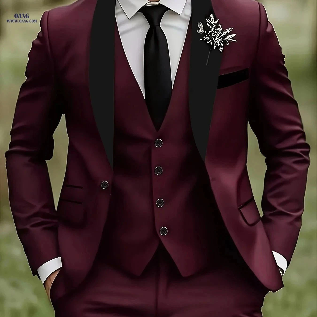 Men's Three-Piece Suit - Notch Lapel Jacket, Pants & Vest Set   OAXG Beige / FR XXS