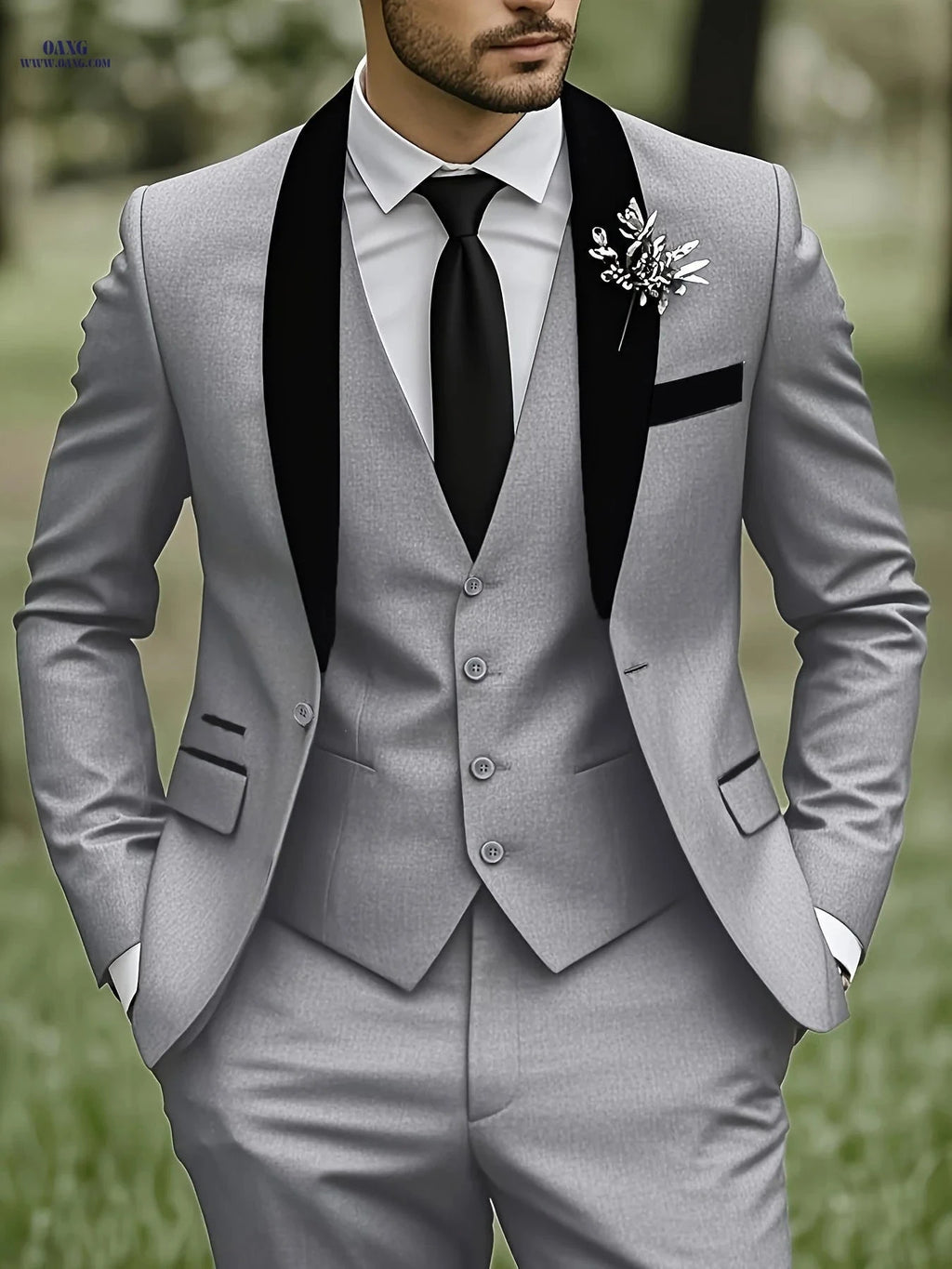 Men's Three-Piece Suit - Notch Lapel Jacket, Pants & Vest Set   OAXG 