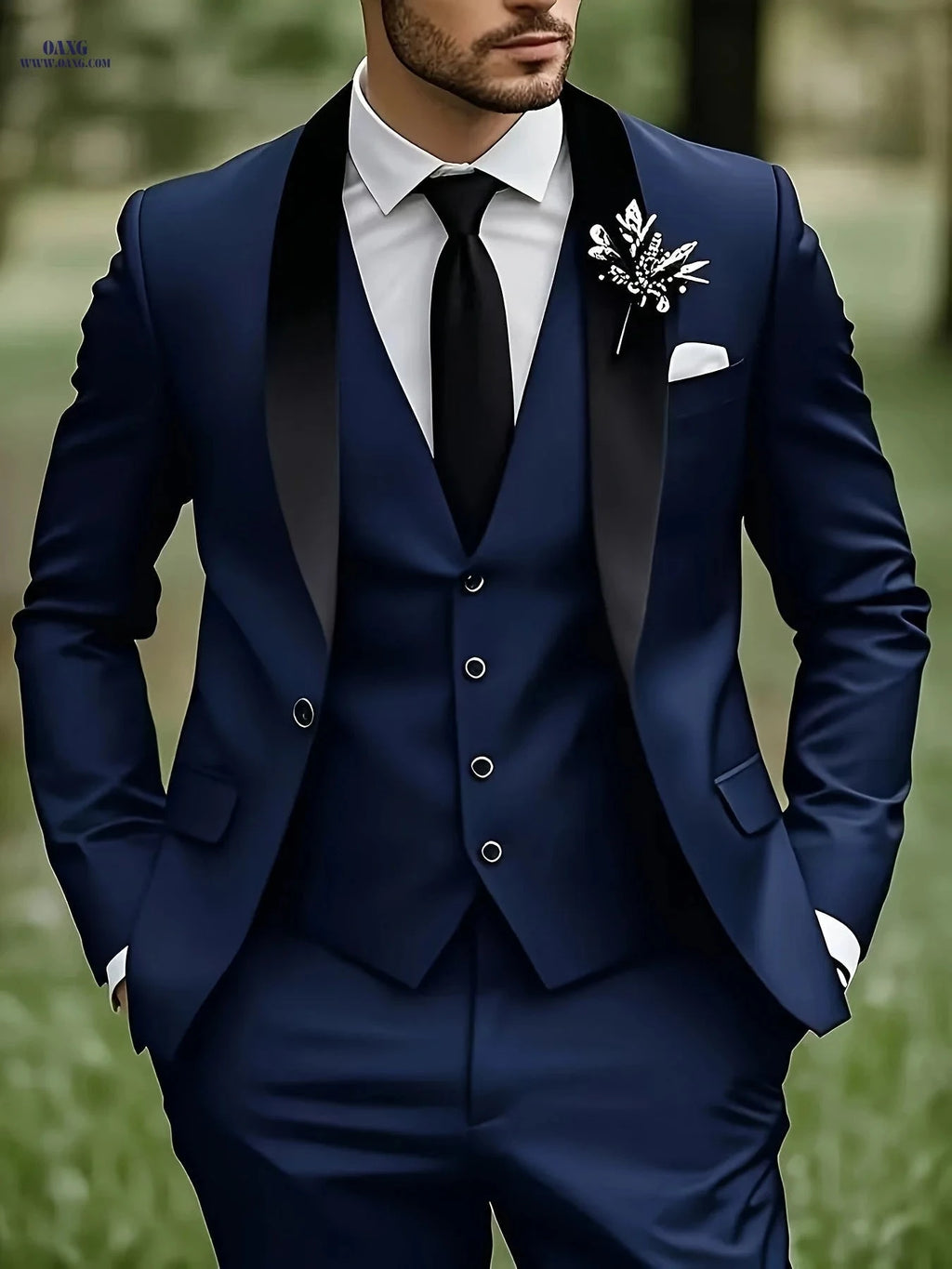 Men's Three-Piece Suit - Notch Lapel Jacket, Pants & Vest Set   OAXG 
