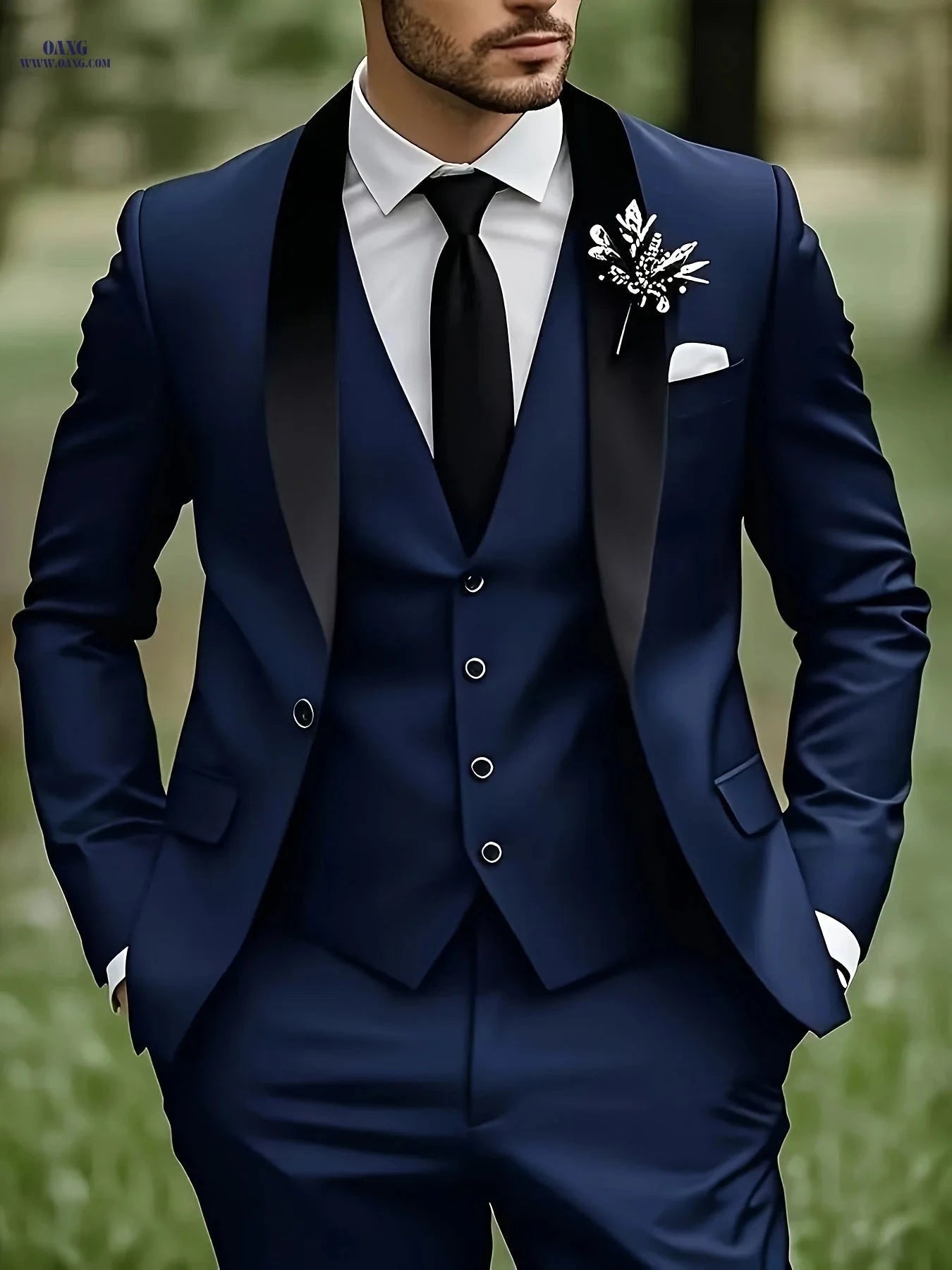 Men's Three-Piece Suit - Notch Lapel Jacket, Pants & Vest Set   OAXG 
