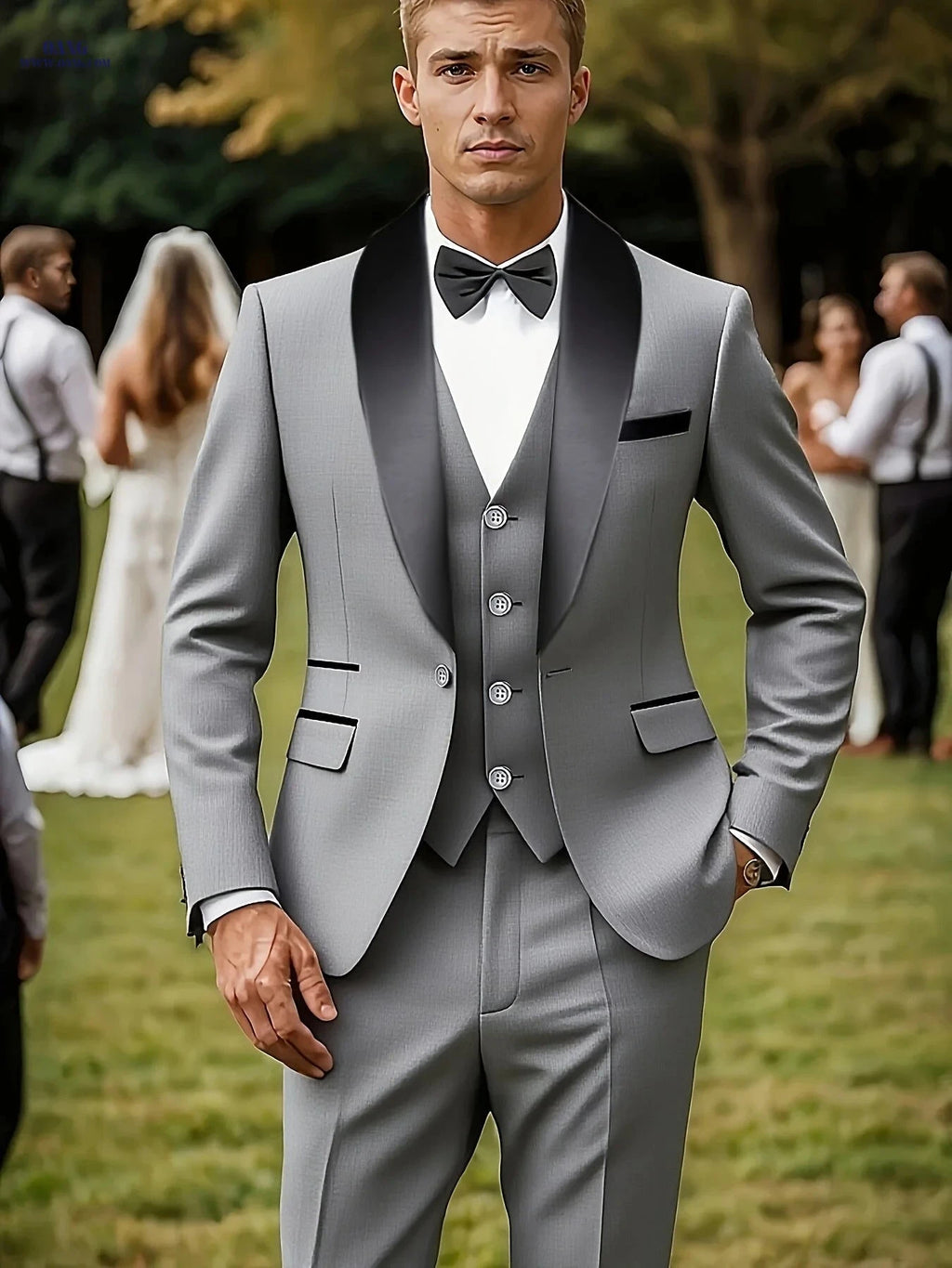 Men’s Three-Piece Suit - Notch Lapel Wedding & Business Outfit   OAXG 