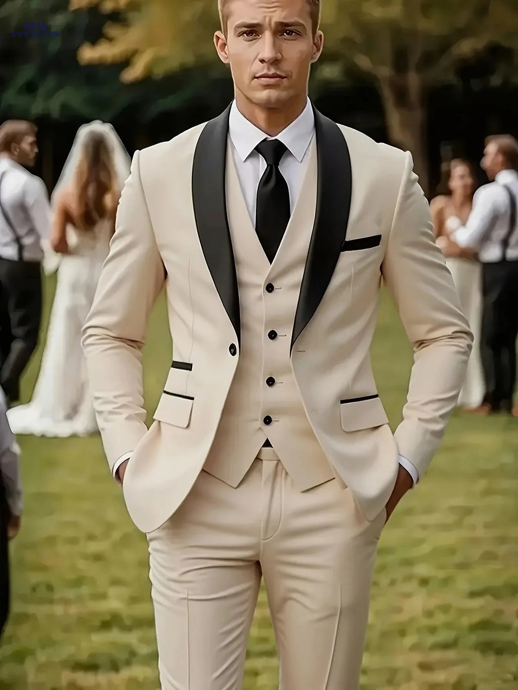 Men’s Three-Piece Suit - Notch Lapel Wedding & Business Outfit   OAXG 