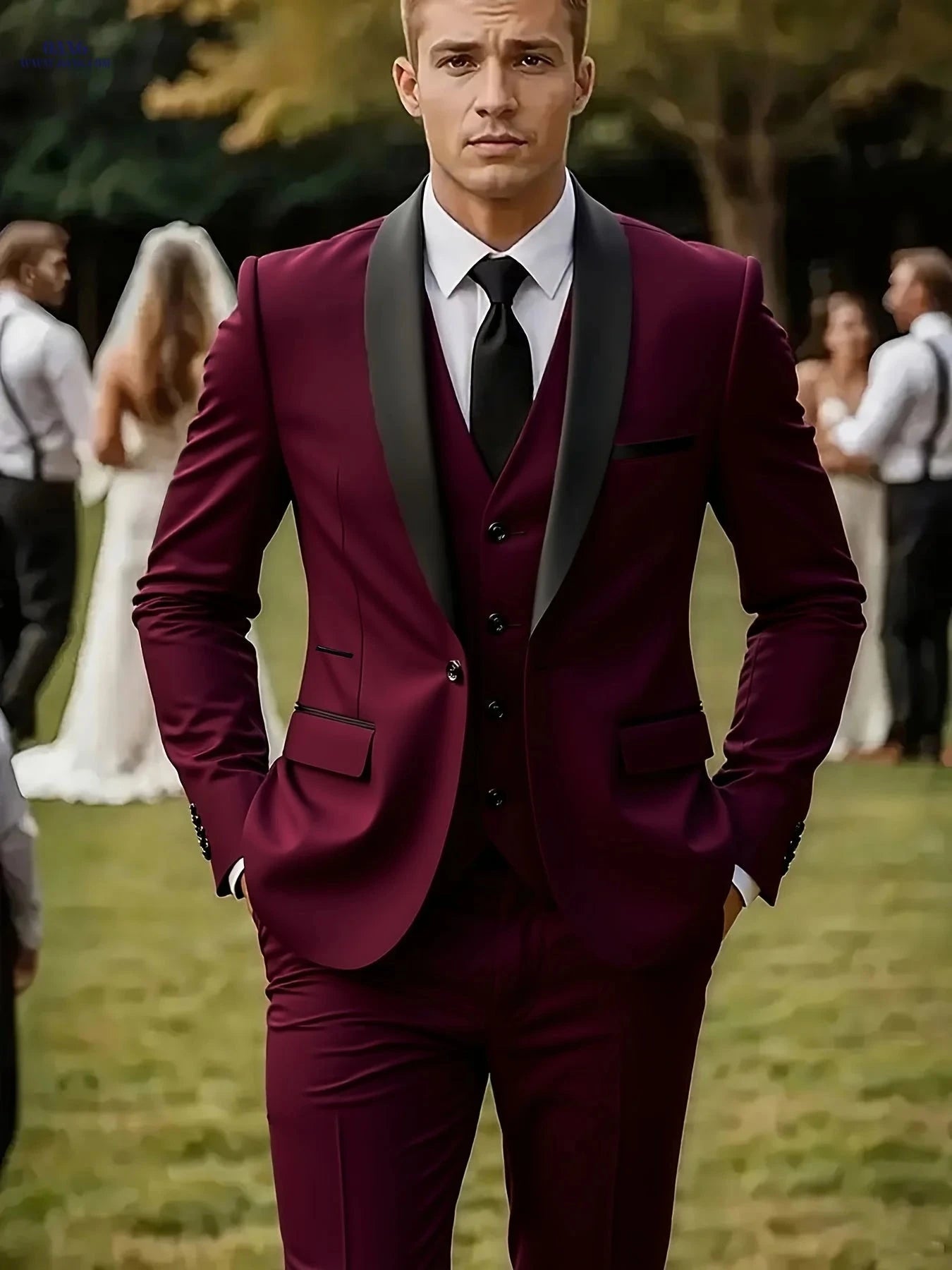 Men’s Three-Piece Suit - Notch Lapel Wedding & Business Outfit   OAXG 