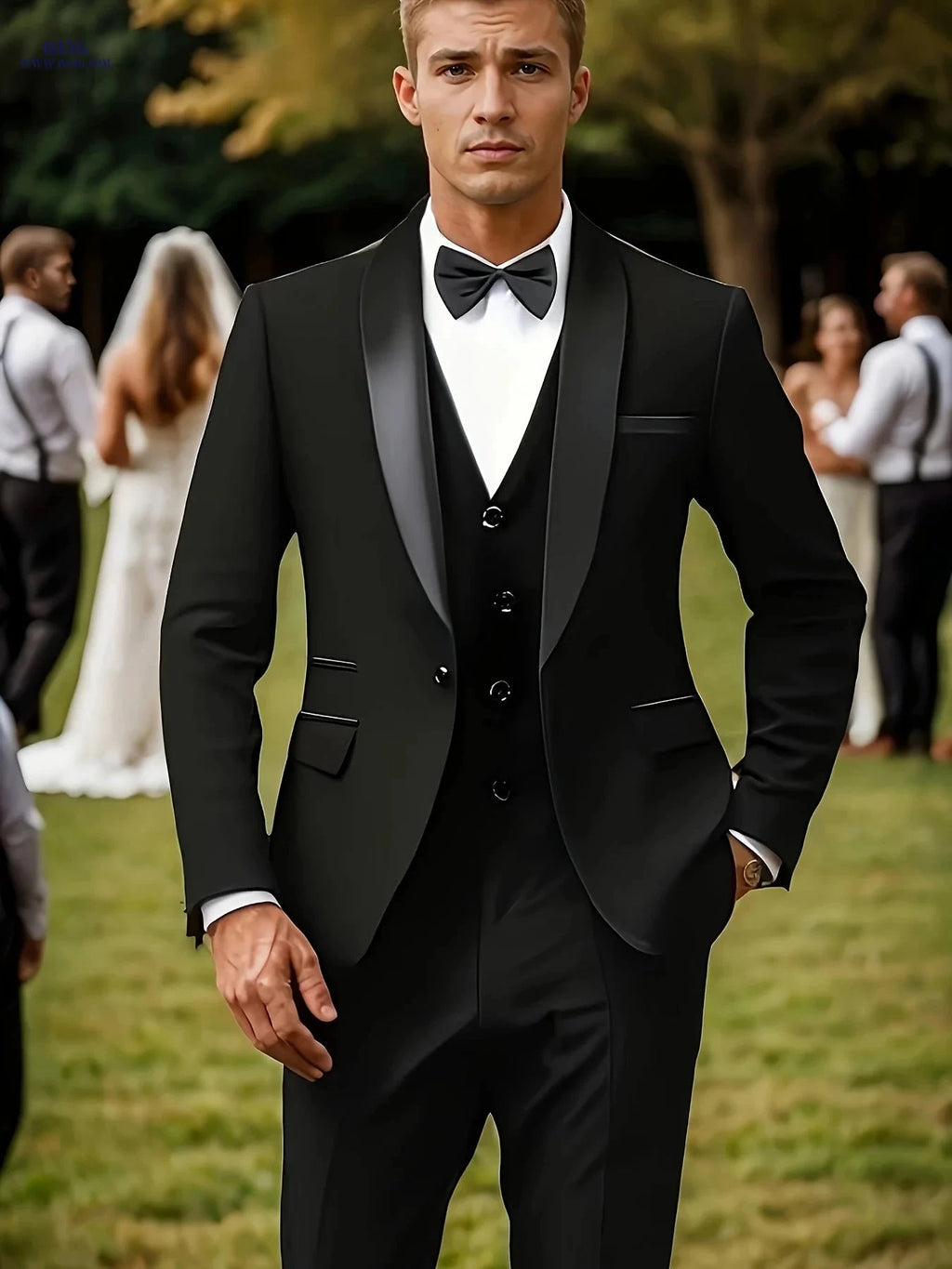 Men’s Three-Piece Suit - Notch Lapel Wedding & Business Outfit   OAXG 