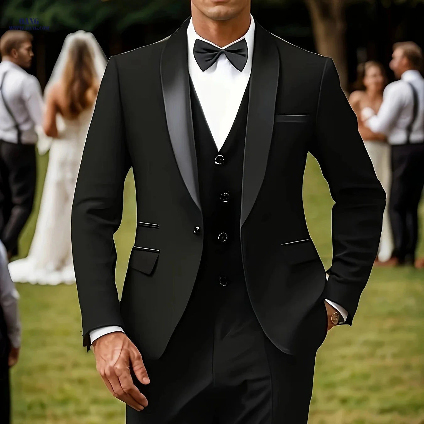 Men’s Three-Piece Suit - Notch Lapel Wedding & Business Outfit   OAXG Beige / FR XXS