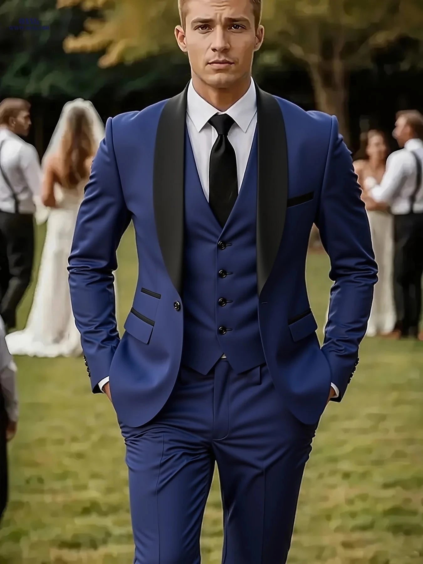 Men’s Three-Piece Suit - Notch Lapel Wedding & Business Outfit   OAXG Beige / FR XXS