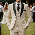 Men’s Three-Piece Suit - Notch Lapel Wedding & Business Outfit   OAXG Beige / FR XXS