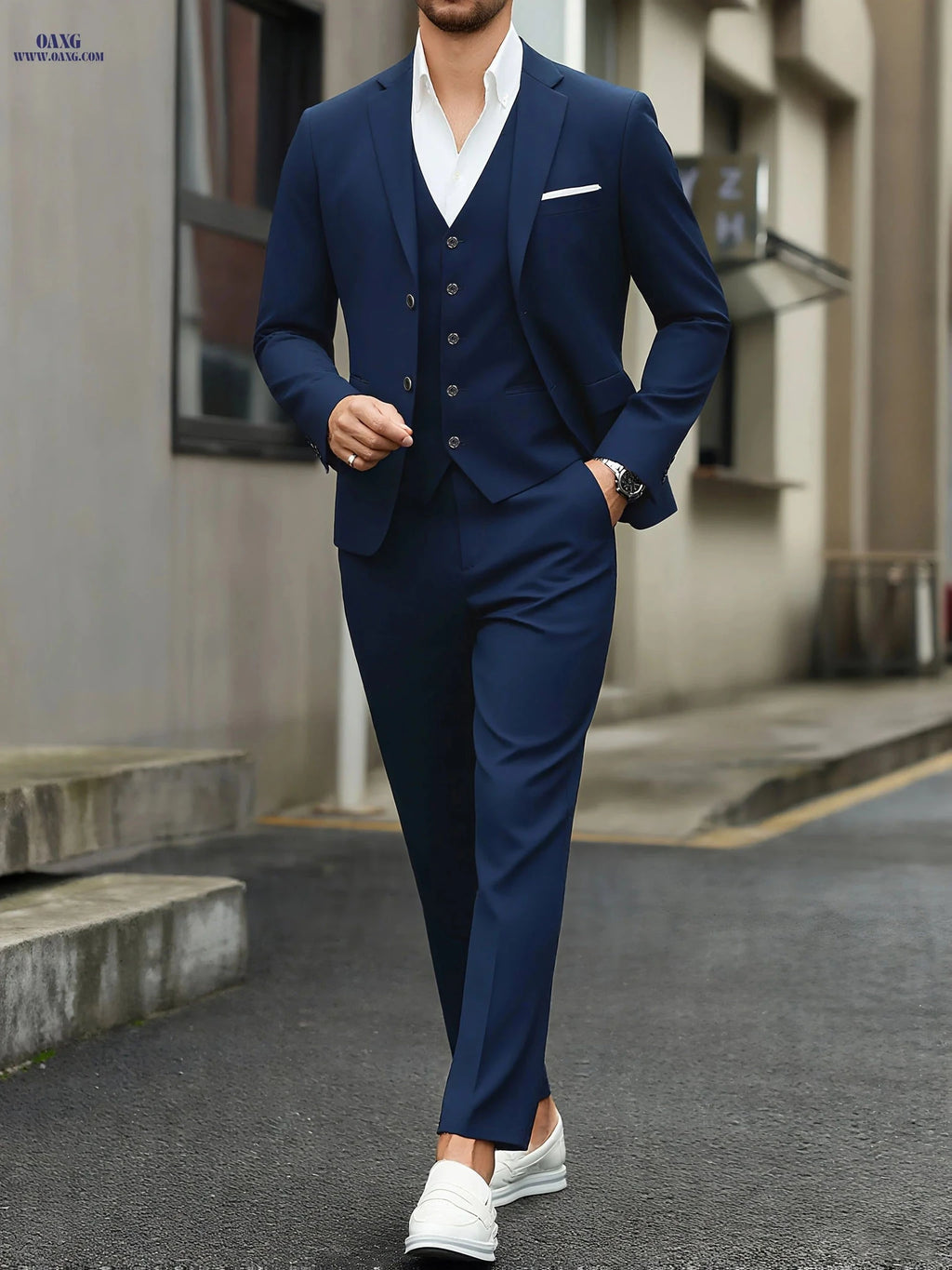Men's Three-Piece Suit Set - Blazer, Vest & Pants for Business Events   OAXG 
