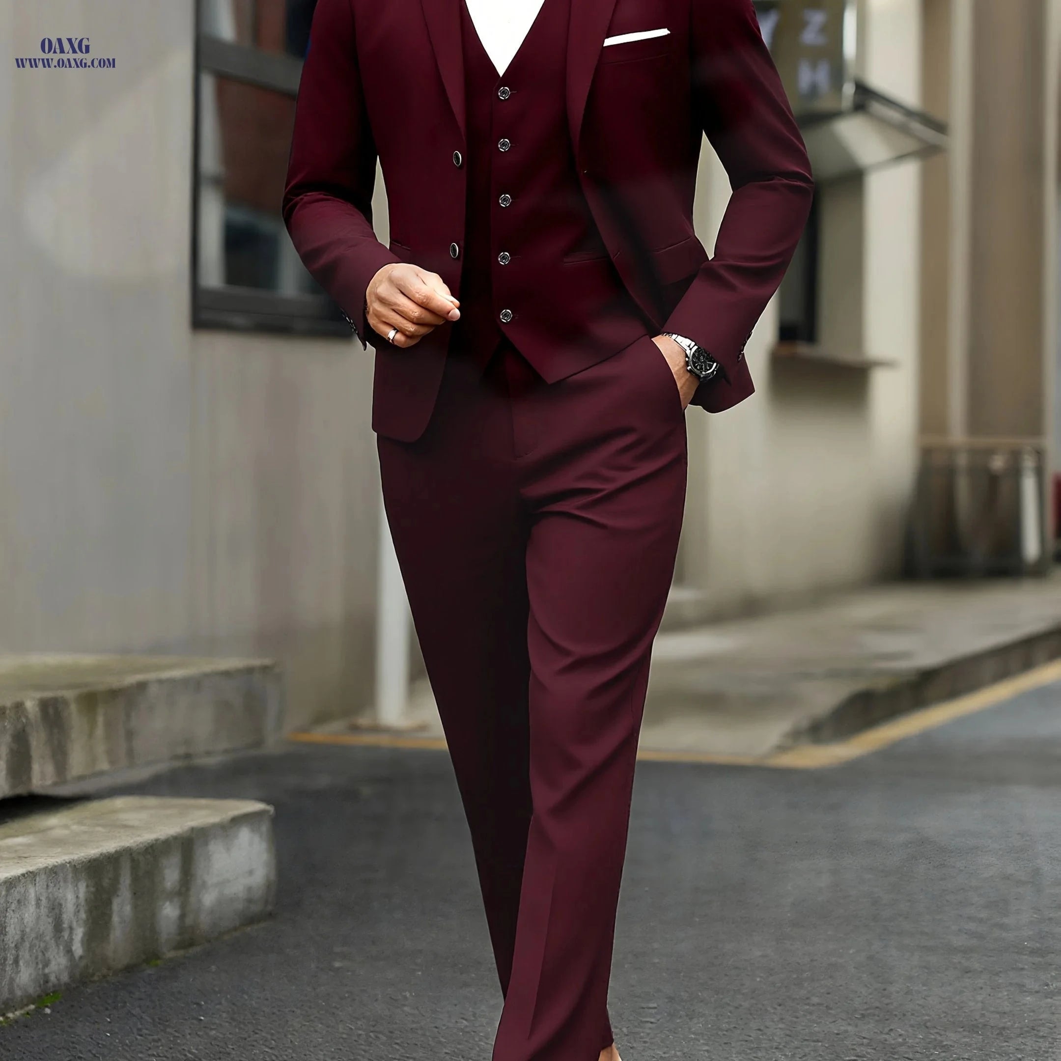 Men's Three-Piece Suit Set - Blazer, Vest & Pants for Business Events   OAXG 