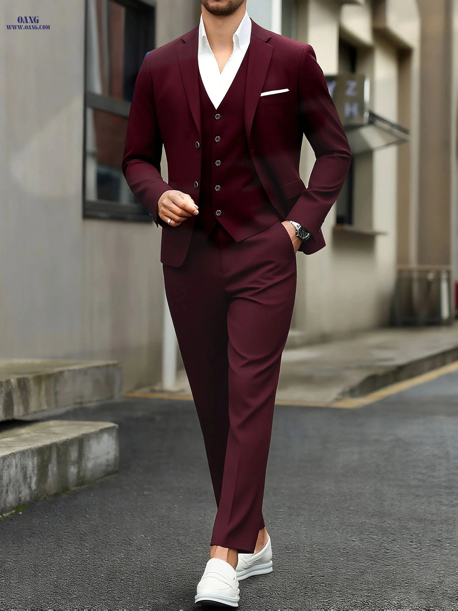 Men's Three-Piece Suit Set - Blazer, Vest & Pants for Business Events   OAXG 
