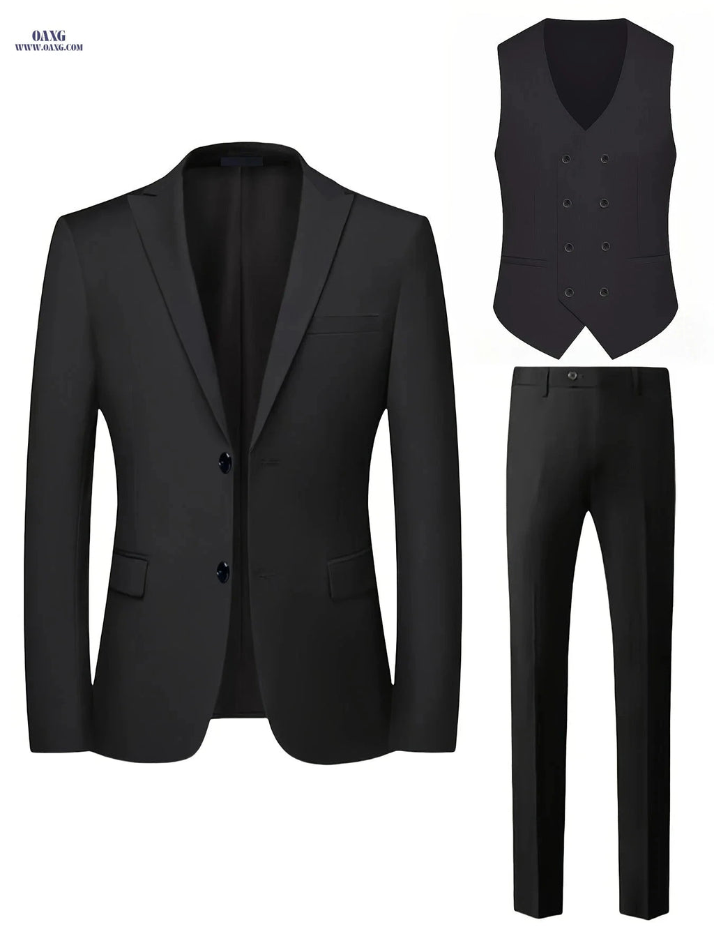 Men's Three-Piece Suit Set - Double-Breasted Vest, Jacket & Pants   OAXG 