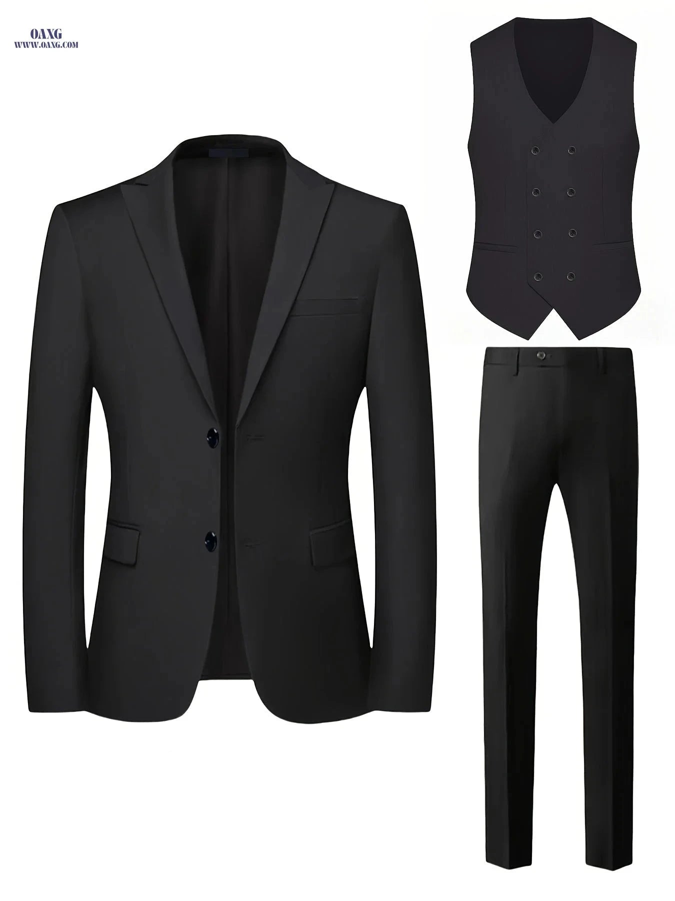 Men's Three-Piece Suit Set - Double-Breasted Vest, Jacket & Pants   OAXG 