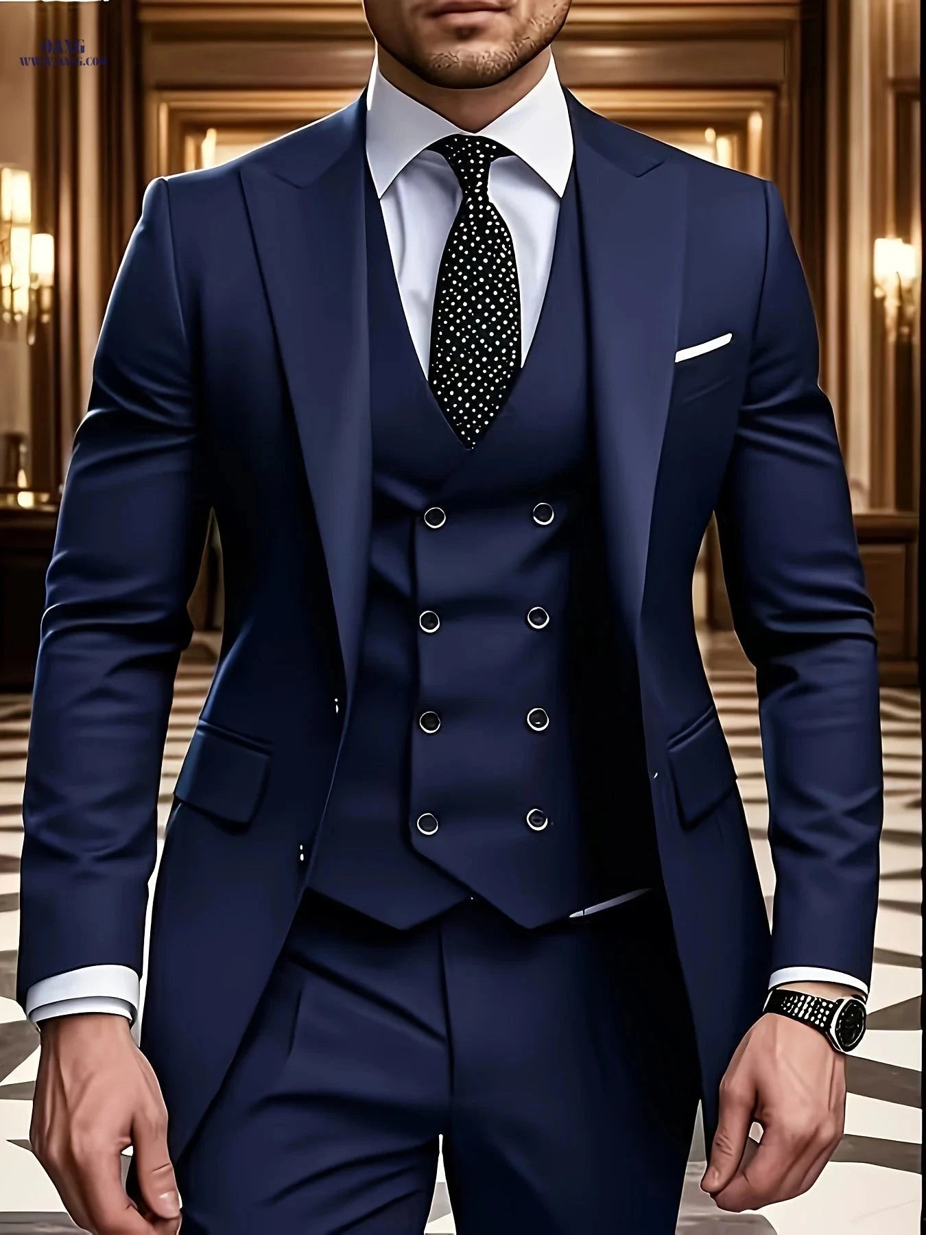 Men's Three-Piece Suit Set - Double-Breasted Vest, Jacket & Pants   OAXG Gray / FR XXS