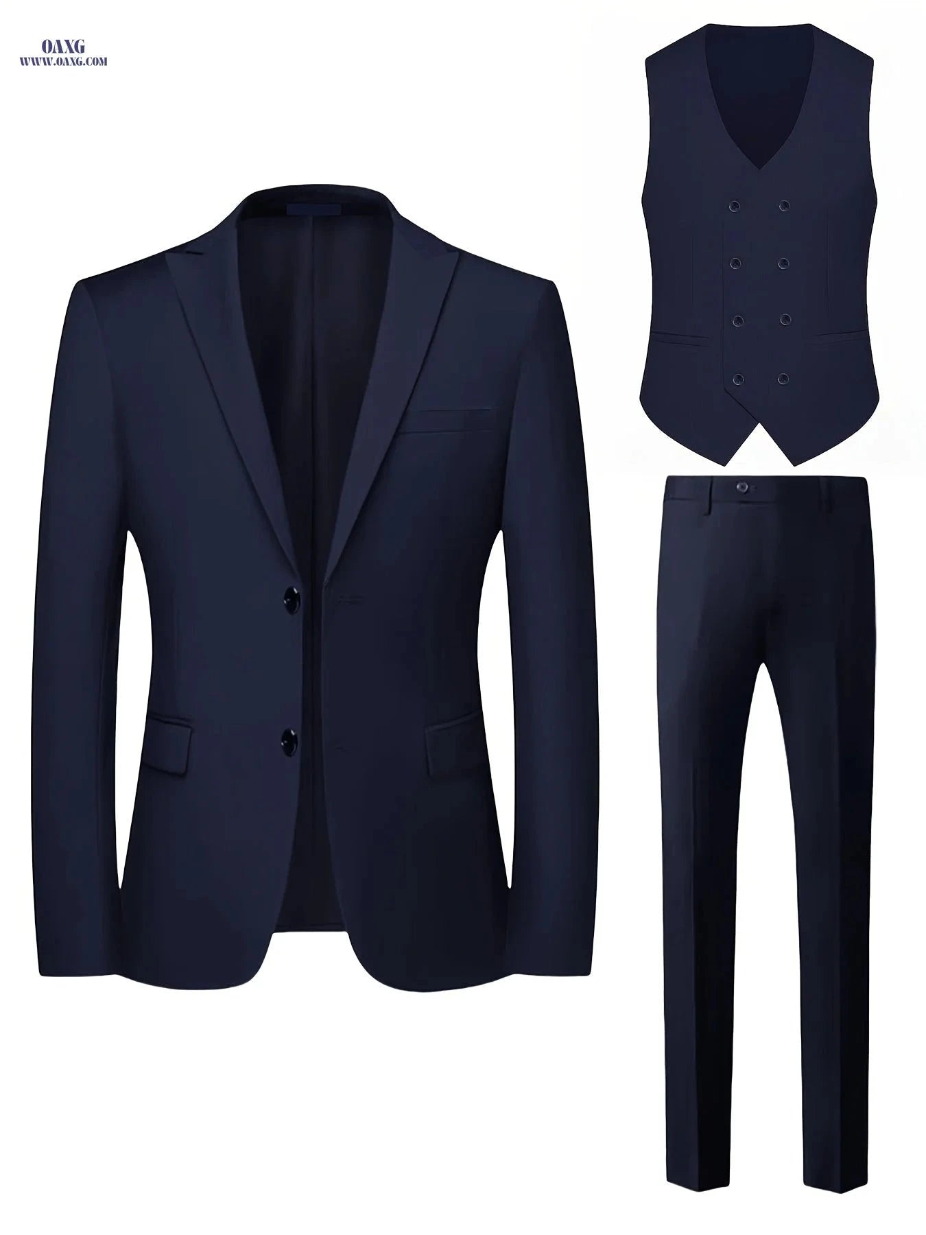 Men's Three-Piece Suit Set - Double-Breasted Vest, Jacket & Pants   OAXG Gray / FR XXS