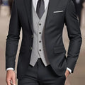 Men's Three-Piece Suit Set - Jacket, Vest, Trousers for Formal Events   OAXG Black 2 / FR XXL