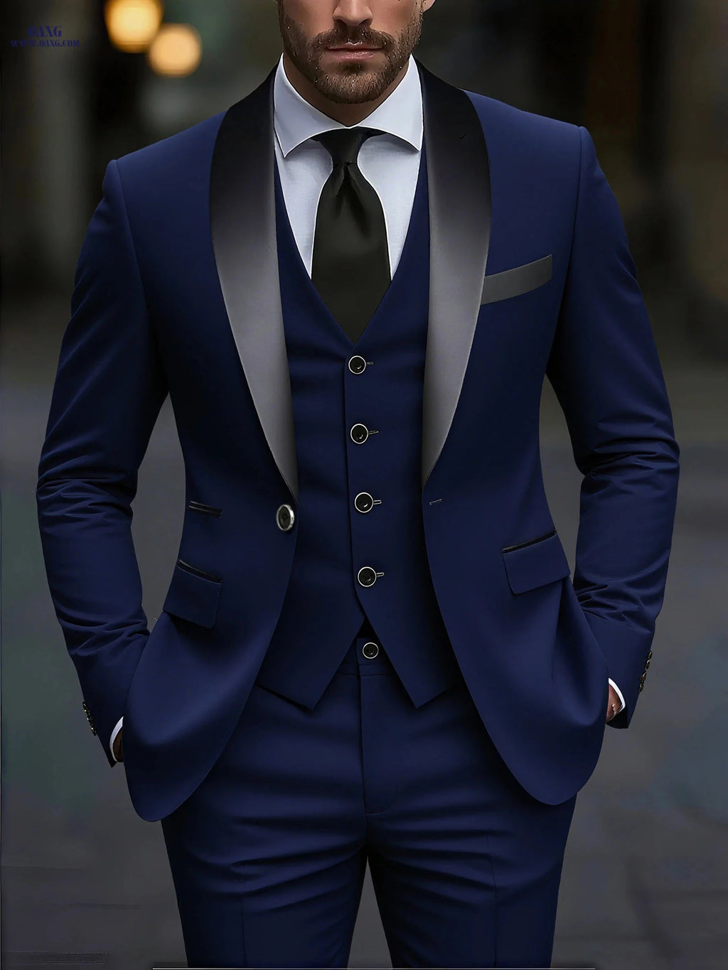 Men's Three-Piece Suit with Notch Lapel for Weddings and Business   OAXG 