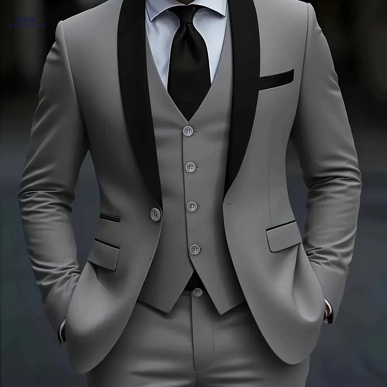 Men's Three-Piece Suit with Notch Lapel for Weddings and Business   OAXG 