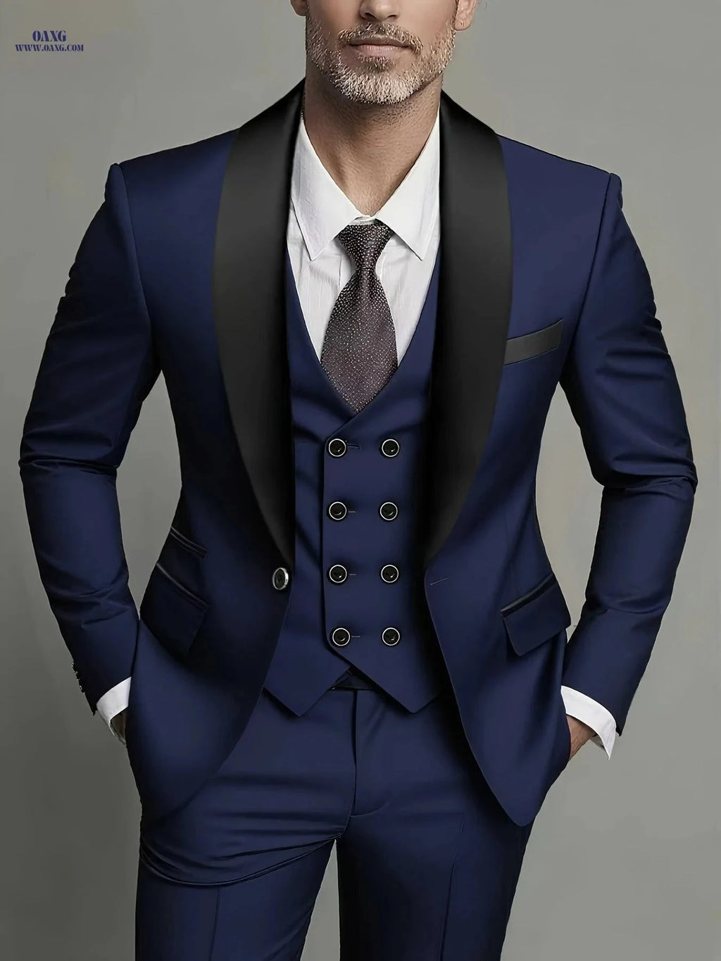 Men's Three-Piece Suit with Notch Lapel for Weddings and Business   OAXG 