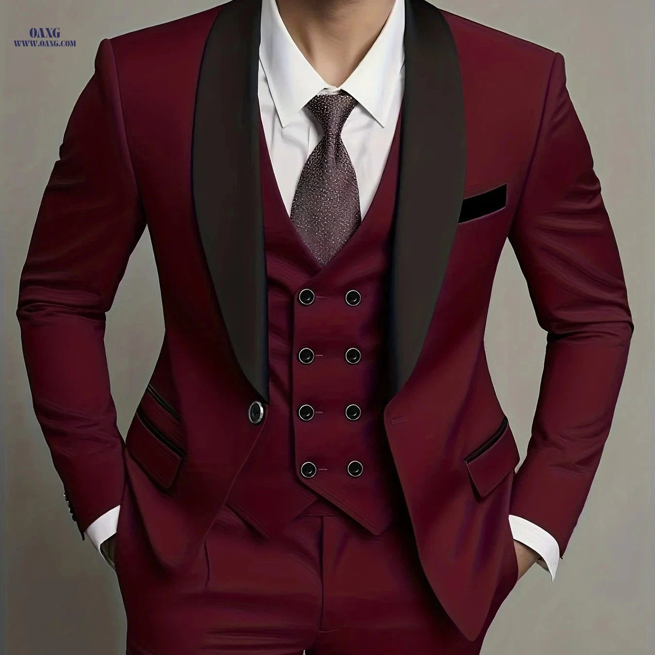 Men's Three-Piece Suit with Notch Lapel for Weddings and Business   OAXG 