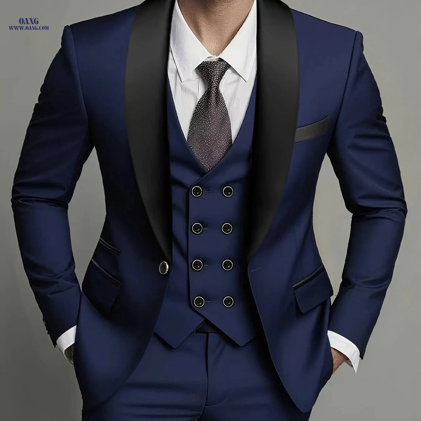 Men's Three-Piece Suit with Notch Lapel for Weddings and Business   OAXG 