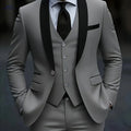 Men's Three-Piece Suit with Notch Lapel for Weddings and Business   OAXG Grey / FR XXS