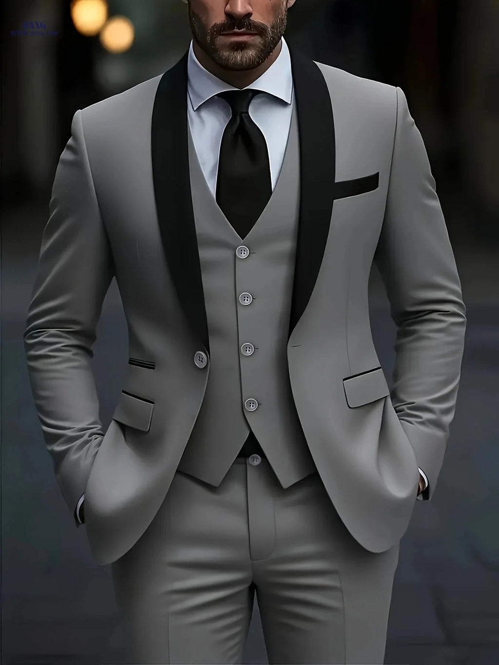 Men's Three-Piece Suit with Notch Lapel for Weddings and Business   OAXG 