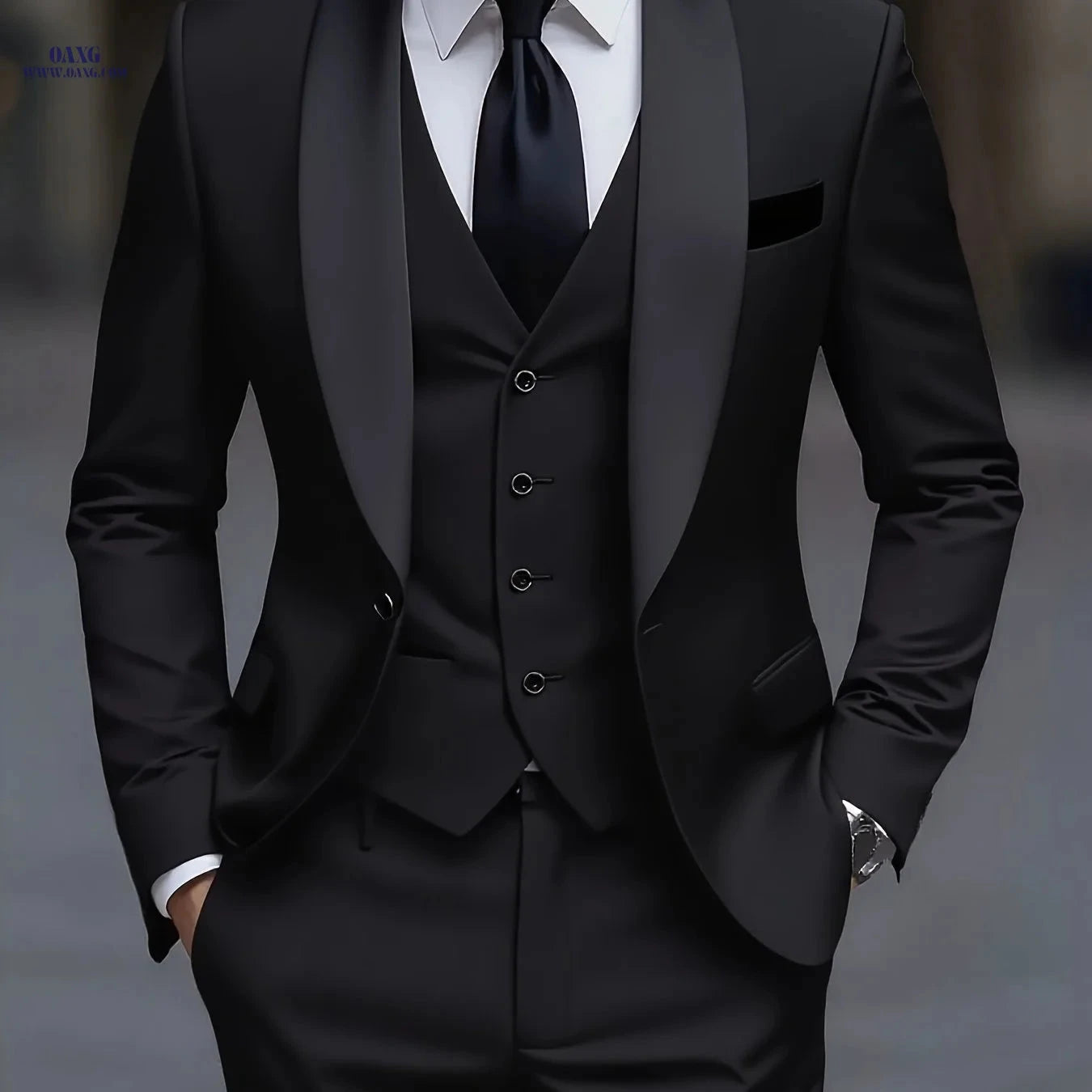 Men's Three-Piece Tuxedo Suit - Tailored for Weddings & Formal Events   OAXG 
