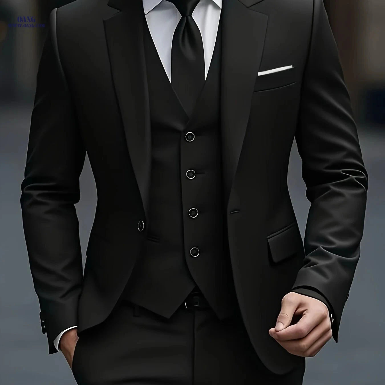 Men's Three-Piece Tuxedo Suit - Tailored for Weddings & Formal Events   OAXG Navy Blue / FR XXS