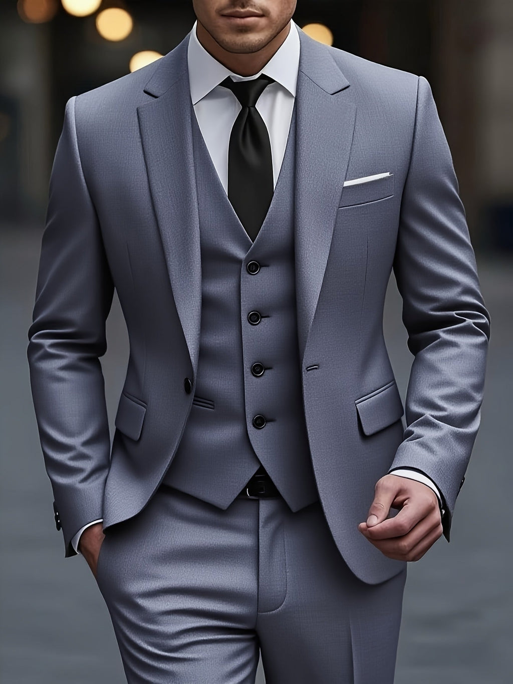 Men's Three-Piece Tuxedo Suit - Tailored for Weddings & Formal Events   OAXG Navy Blue / FR XXS