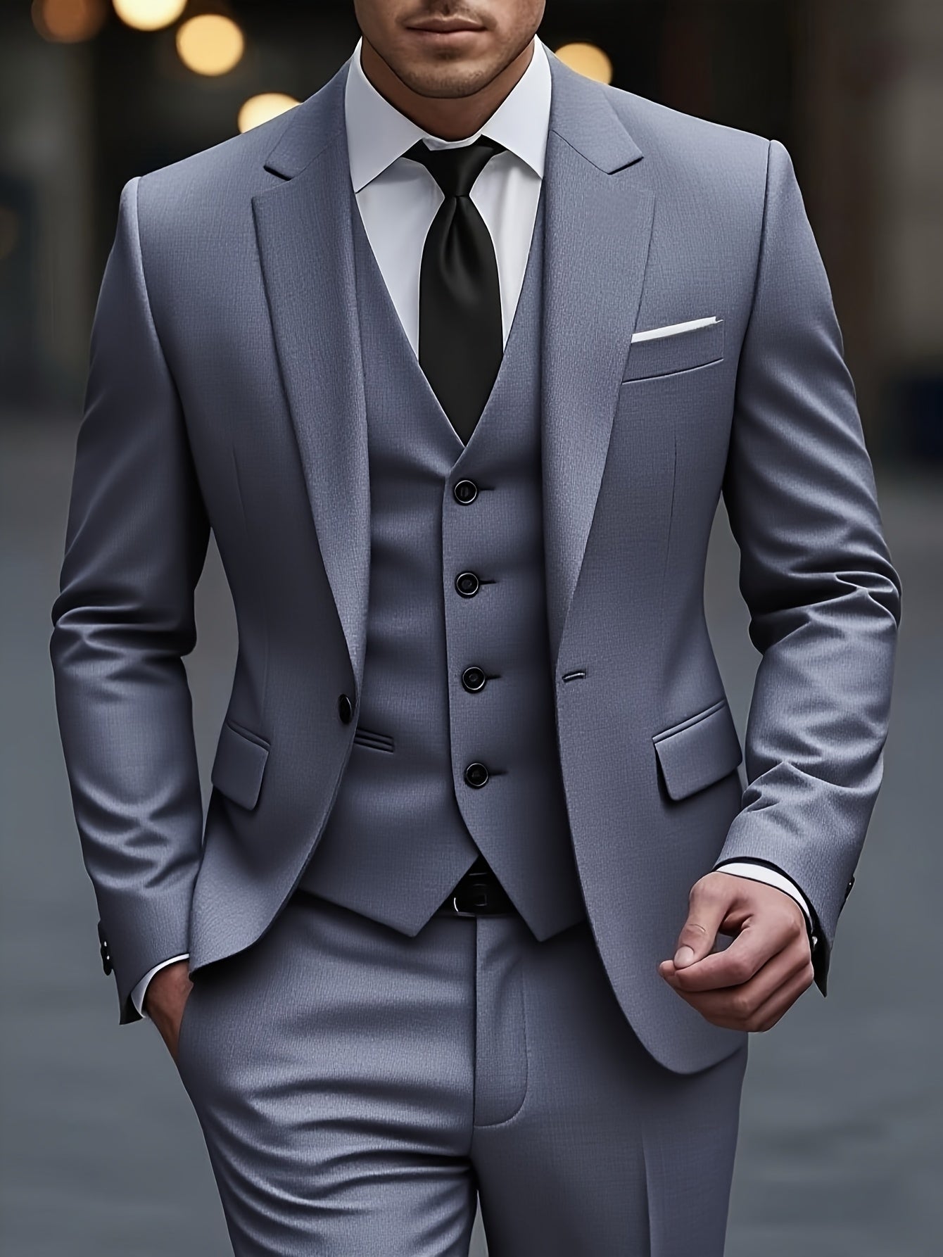 Men's Three-Piece Tuxedo Suit - Tailored for Weddings & Formal Events   OAXG Navy Blue / FR XXS