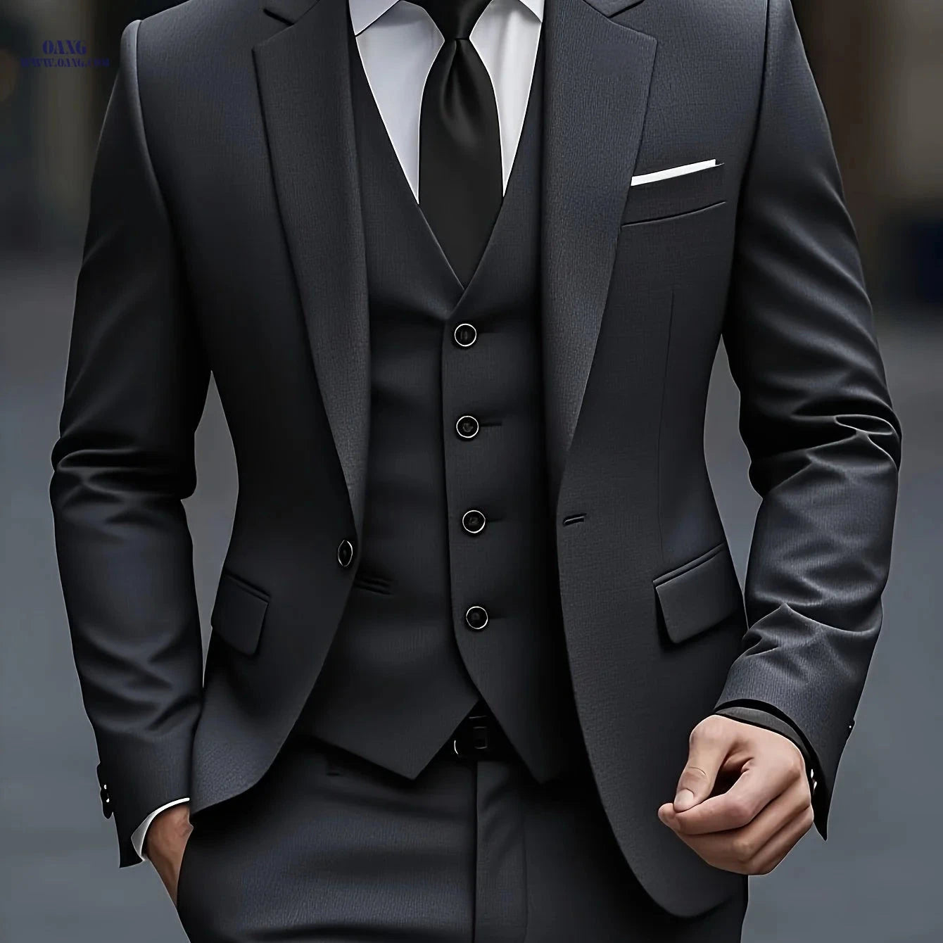 Men's Three-Piece Tuxedo Suit - Tailored for Weddings & Formal Events   OAXG Navy Blue / FR XXS