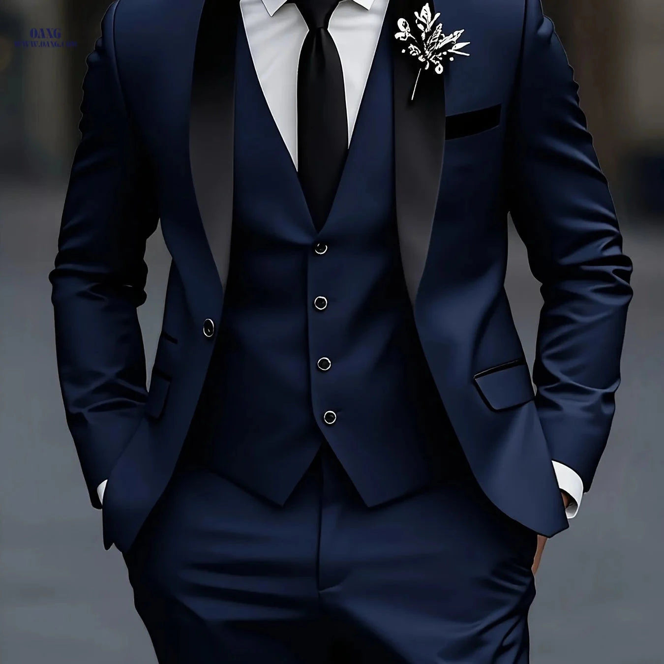 Men's Three-Piece Tuxedo Suit - Tailored for Weddings & Formal Events   OAXG 