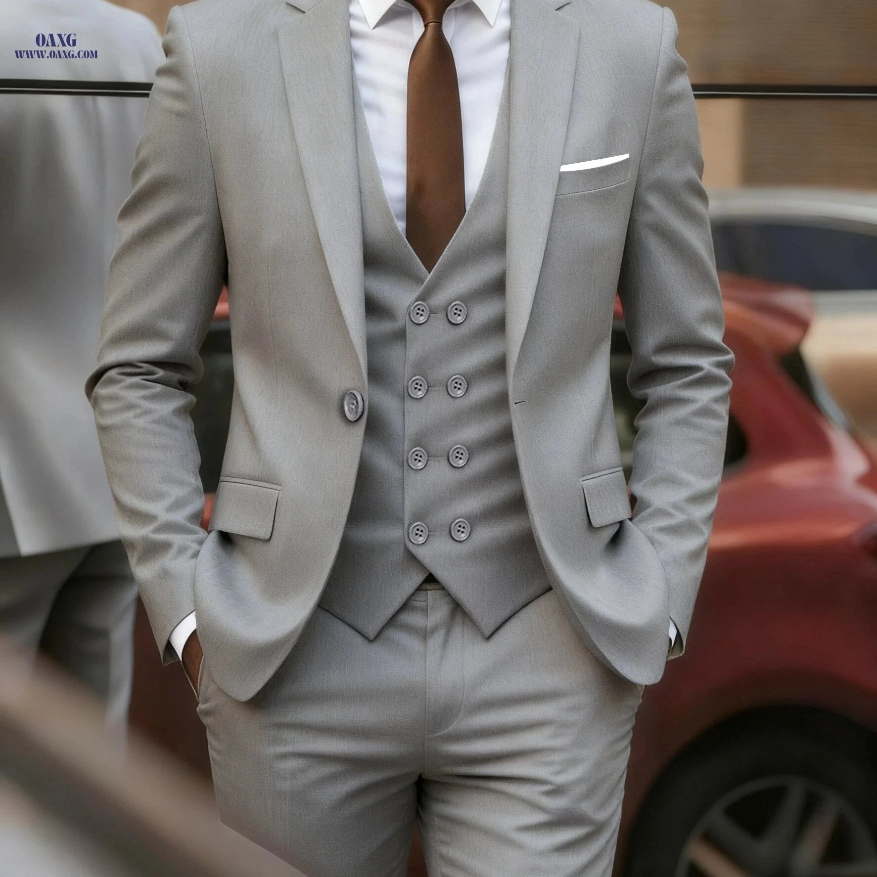 Men's Three-Piece Wedding Set - Jacket, Pants & Vest by BEAUTY IN CLOTH   OAXG Grey / FR XXS
