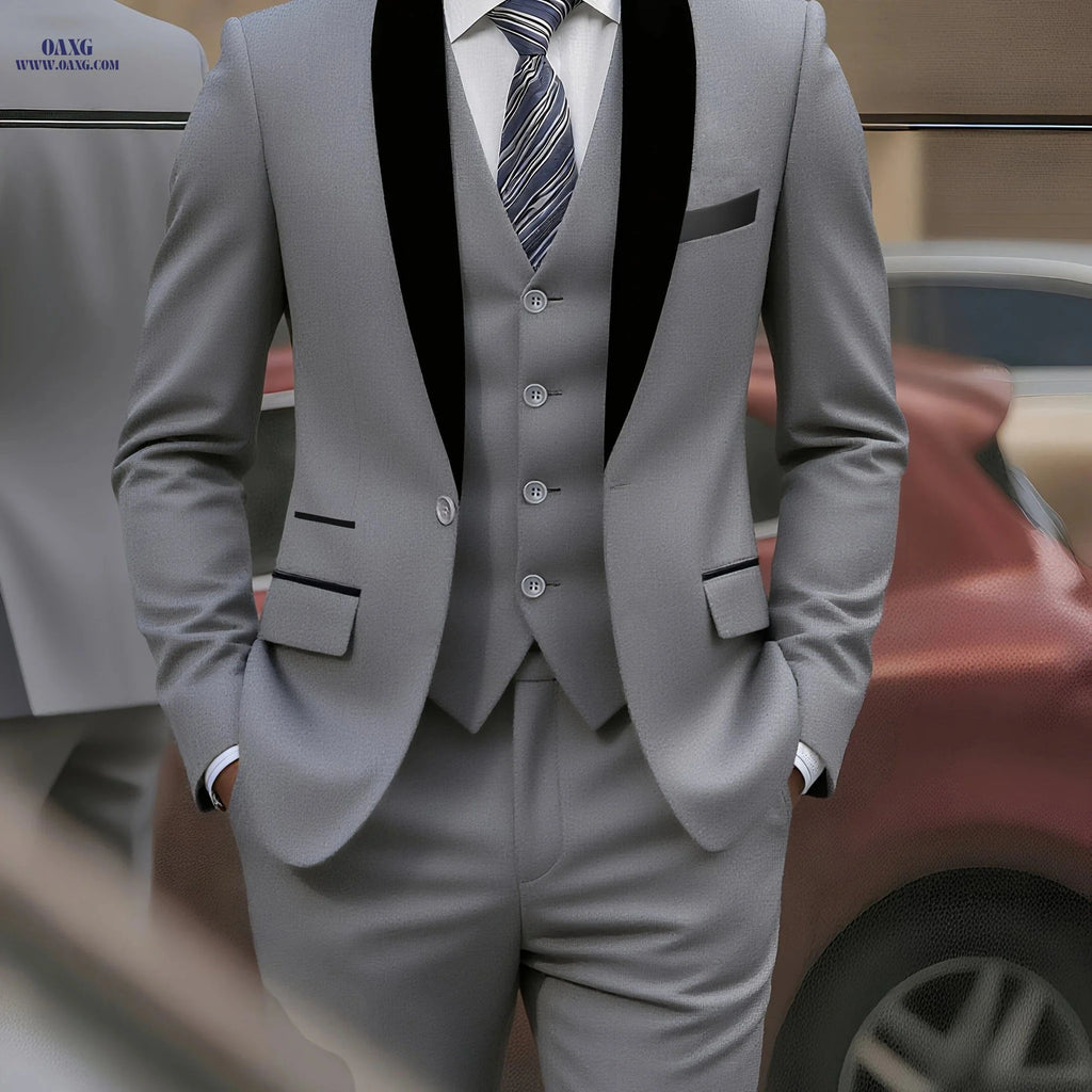 Men's Three-Piece Wedding Set - Jacket, Pants & Vest by BEAUTY IN CLOTH   OAXG 