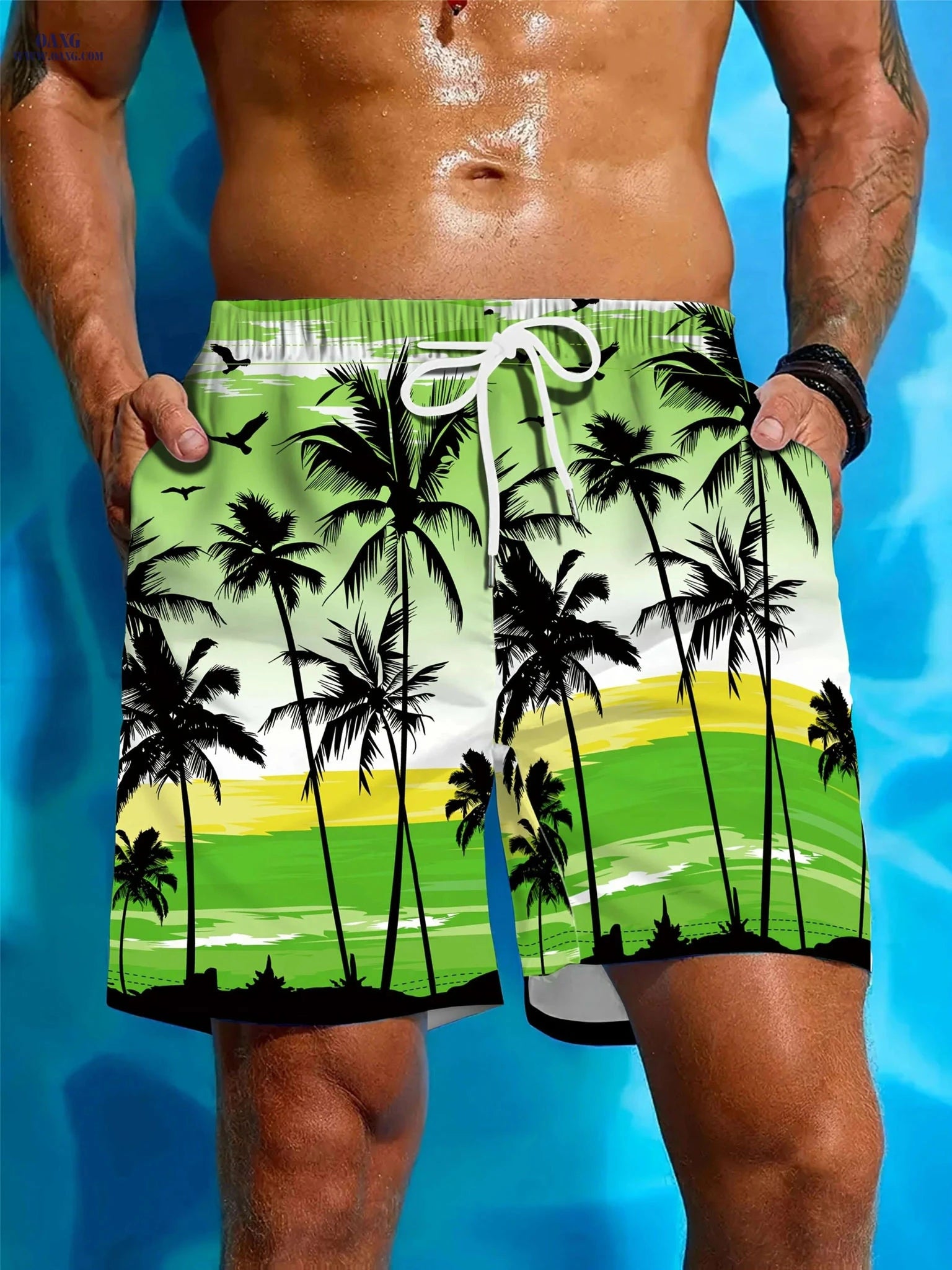 Men's Tie-Dye Beach Shorts - Drawstring, 2 Pockets, Summer Suit   OAXG 
