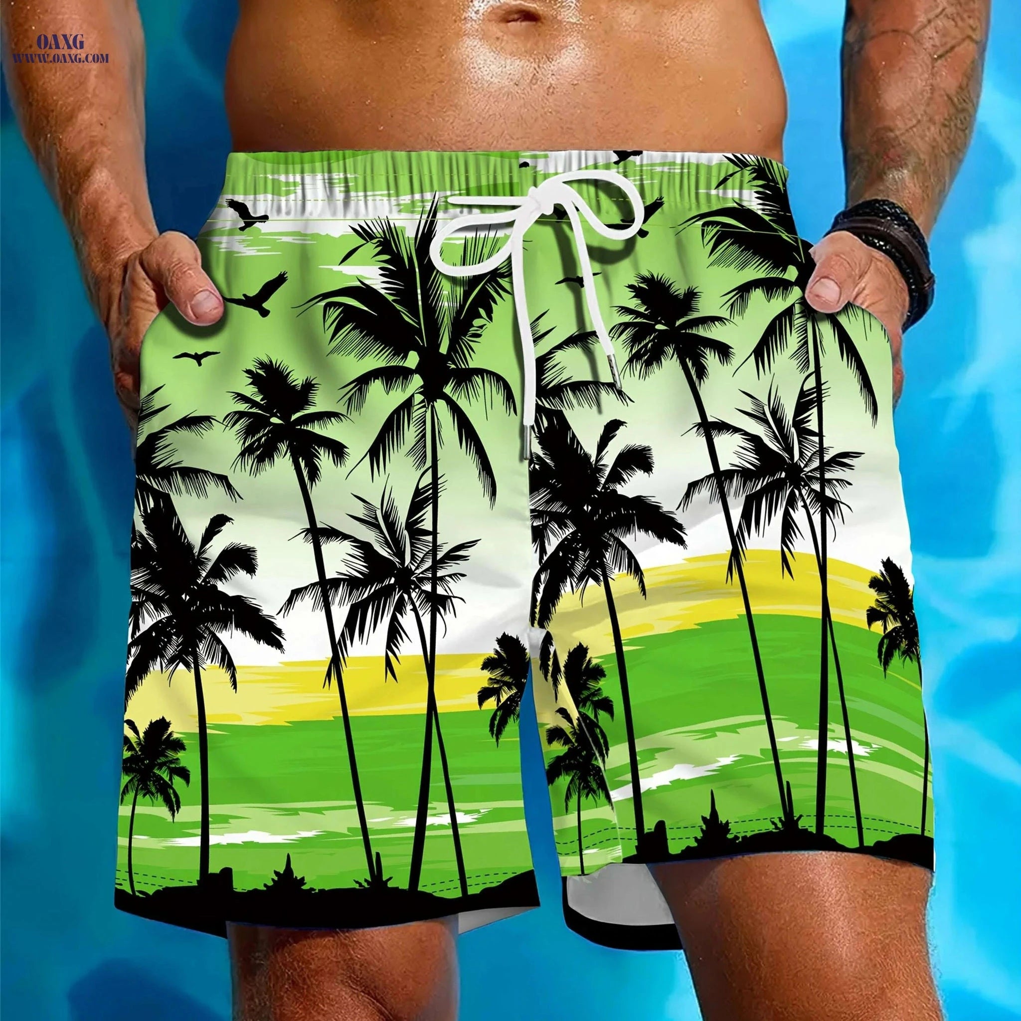 Men's Tie-Dye Beach Shorts - Drawstring, 2 Pockets, Summer Suit   OAXG 