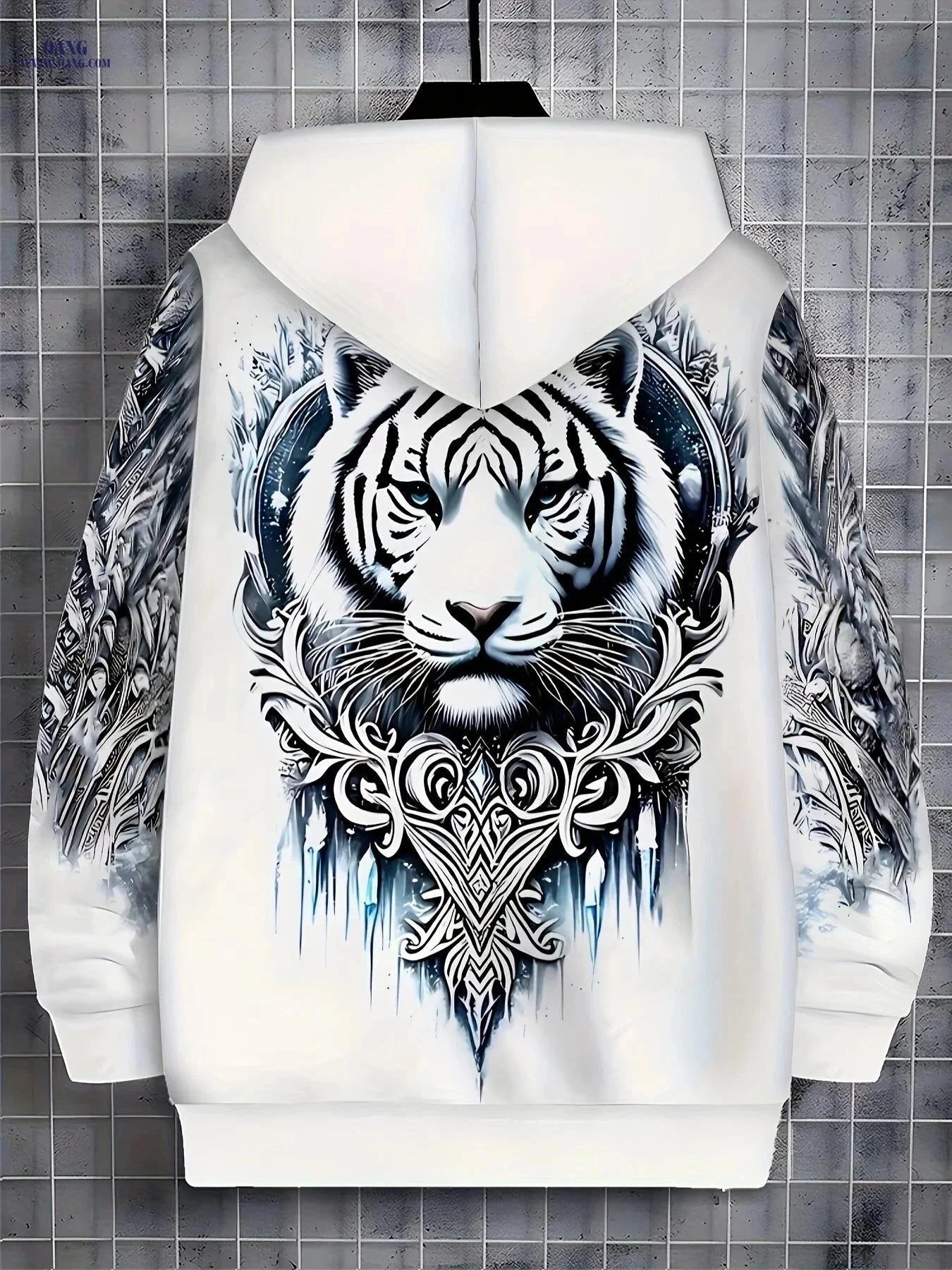 Men's Tiger Head Print Hoodie - Zipper Sweatshirt for Casual Wear   OAXG Ct White / FR M