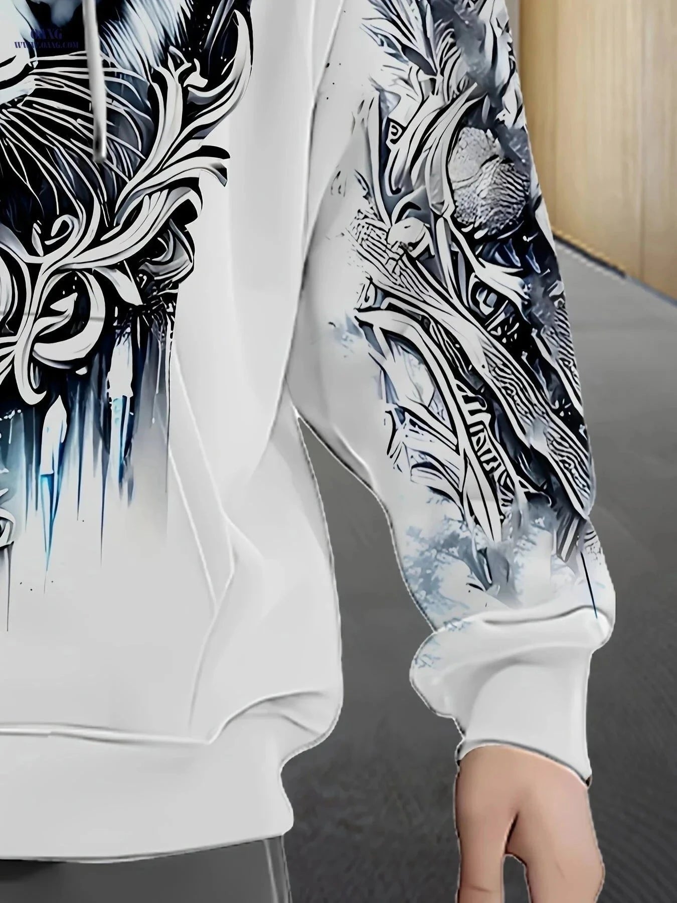 Men's Tiger Head Print Hoodie - Zipper Sweatshirt for Casual Wear   OAXG Ct White / FR M