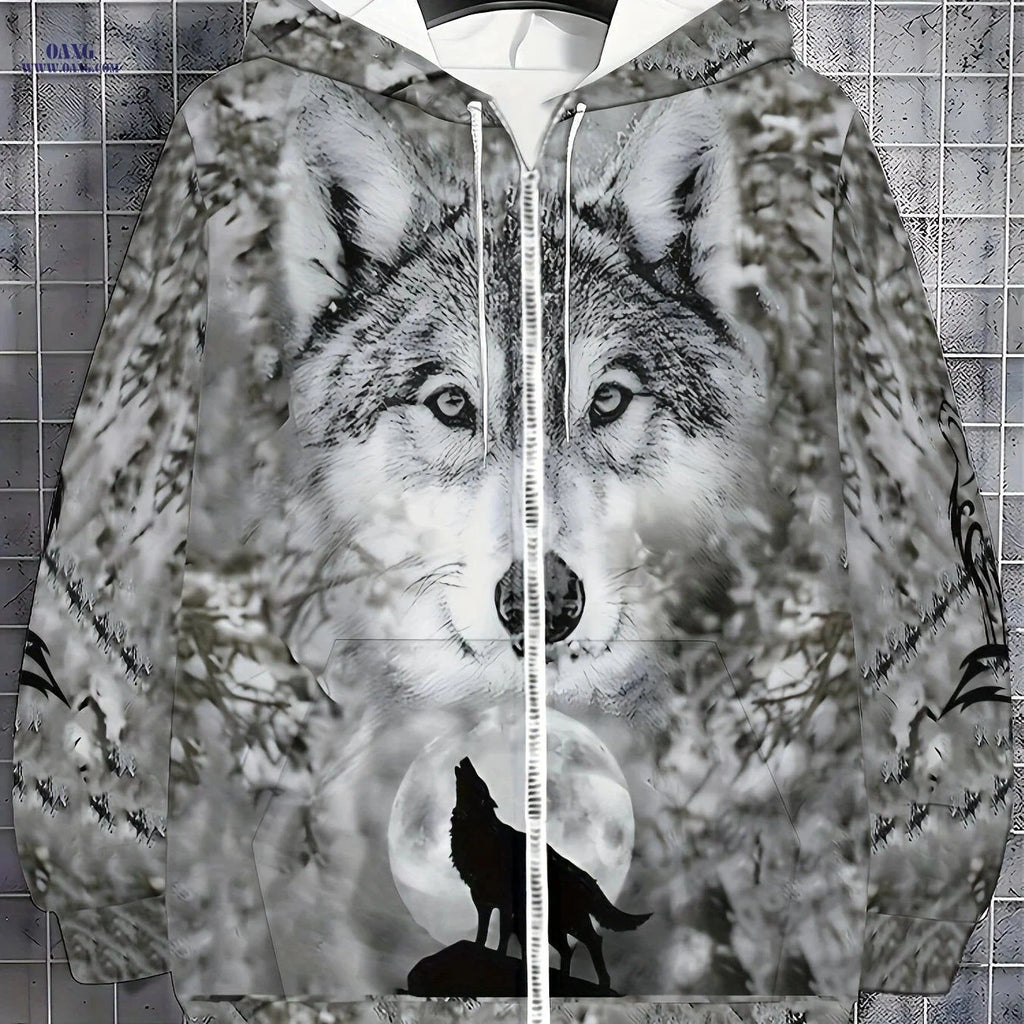 Men's Tiger Print Hooded Sweatshirt - Zip-Up Casual Jacket   OAXG 