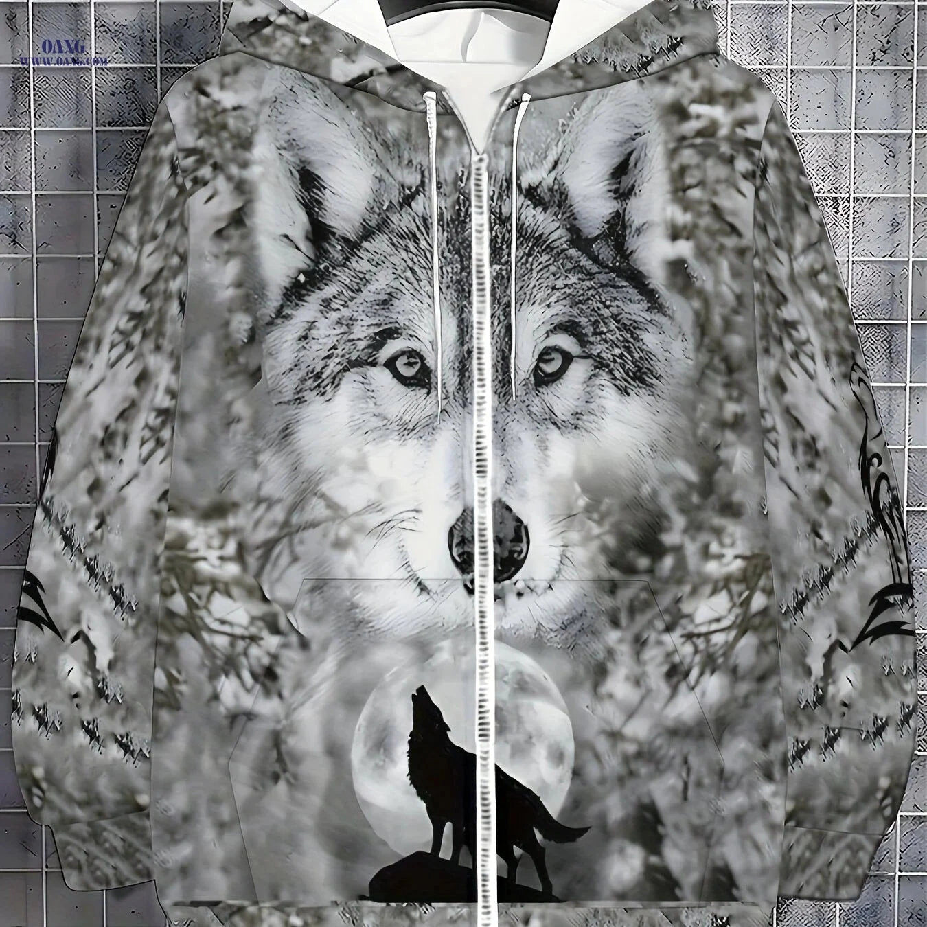 Men's Tiger Print Hooded Sweatshirt - Zip-Up Casual Jacket   OAXG 