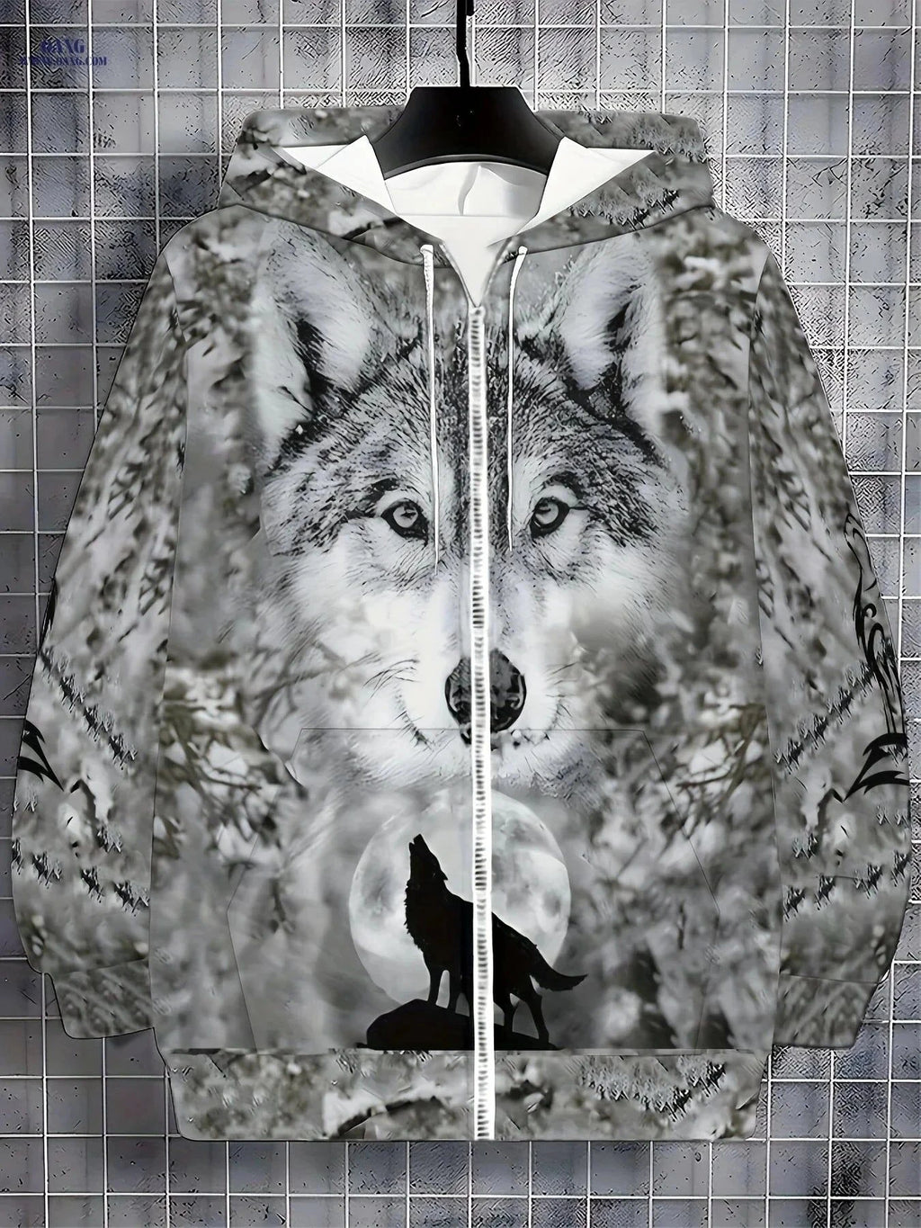 Men's Tiger Print Hooded Sweatshirt - Zip-Up Casual Jacket   OAXG Grey / FR M