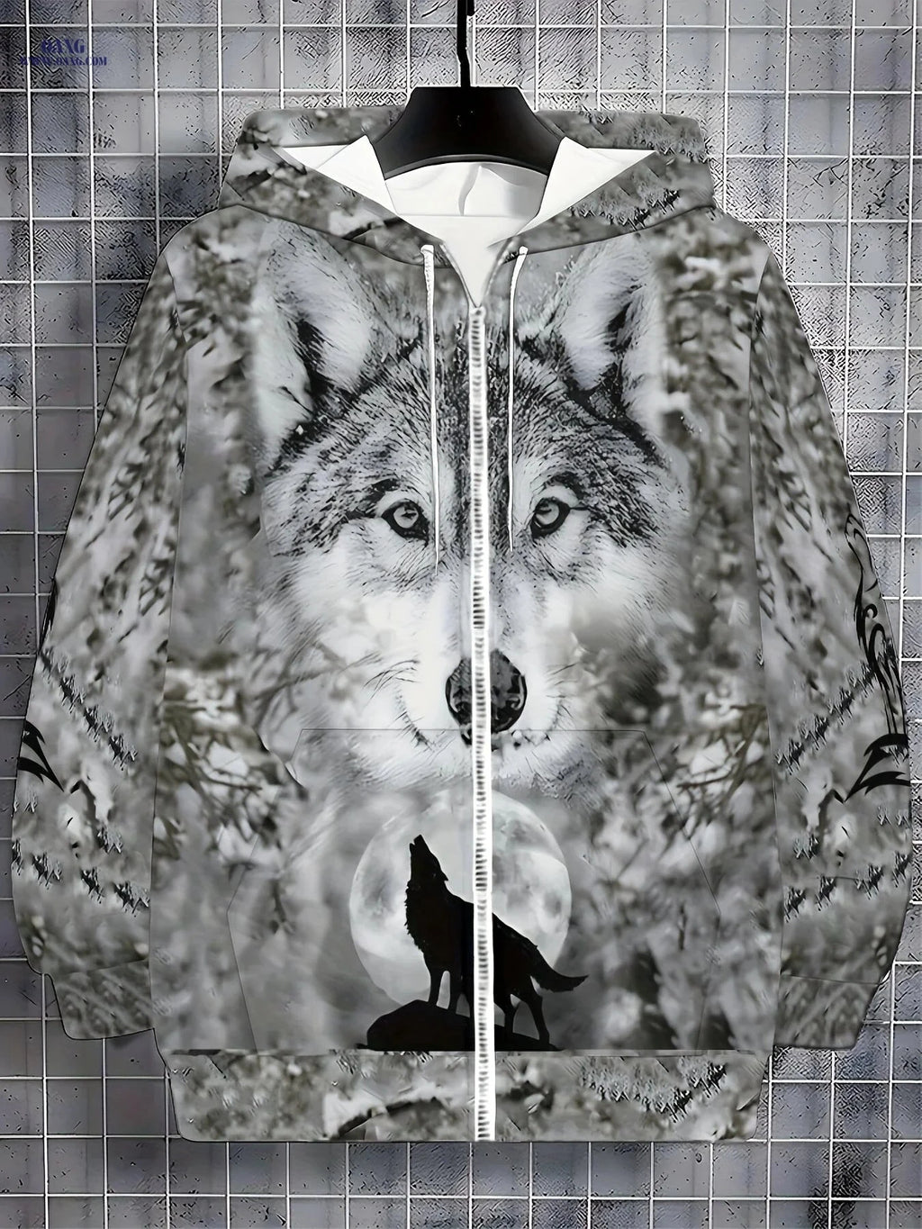Men's Tiger Print Hooded Sweatshirt - Zip-Up Casual Jacket   OAXG Grey / FR M