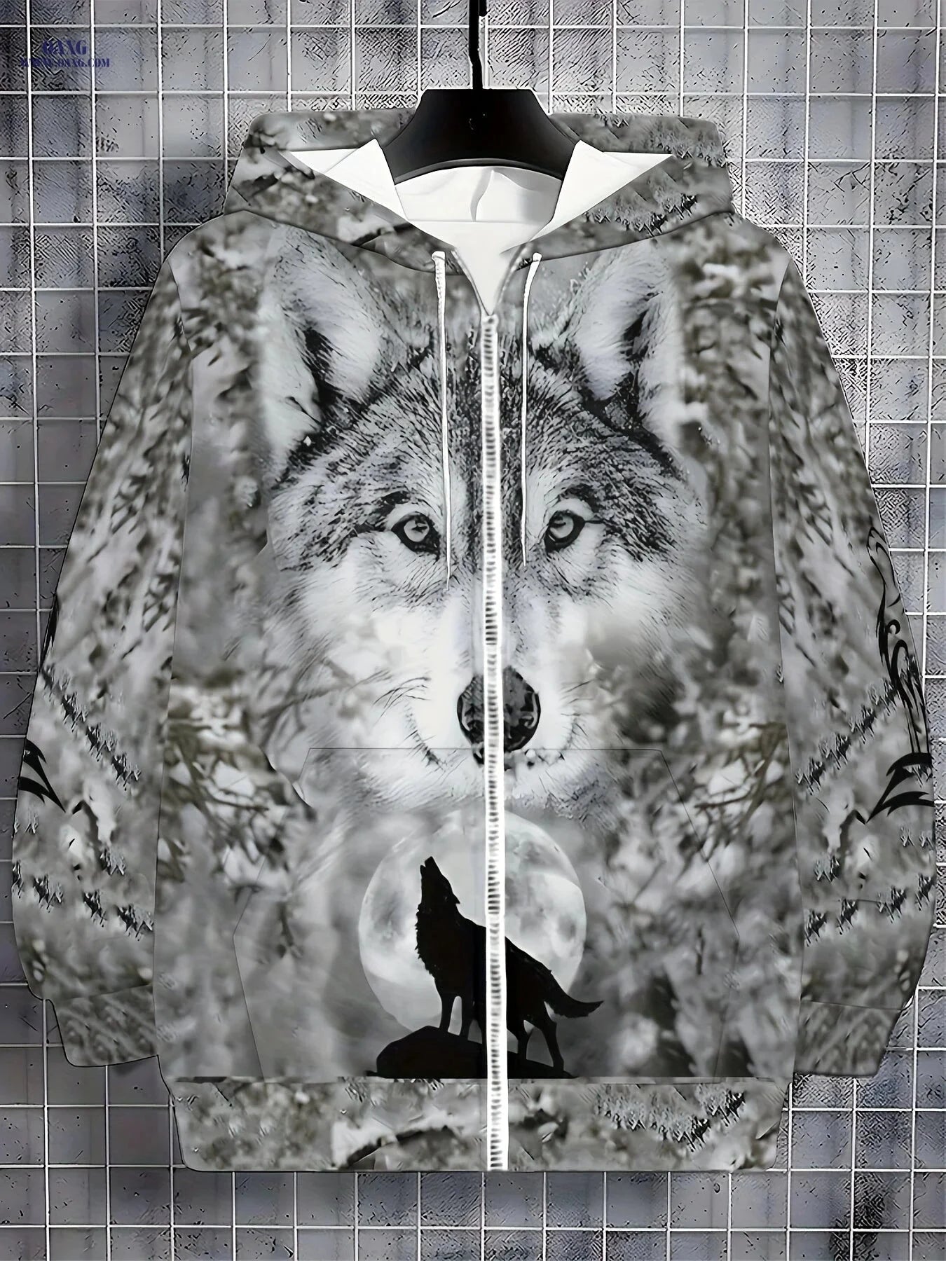 Men's Tiger Print Hooded Sweatshirt - Zip-Up Casual Jacket   OAXG Grey / FR M