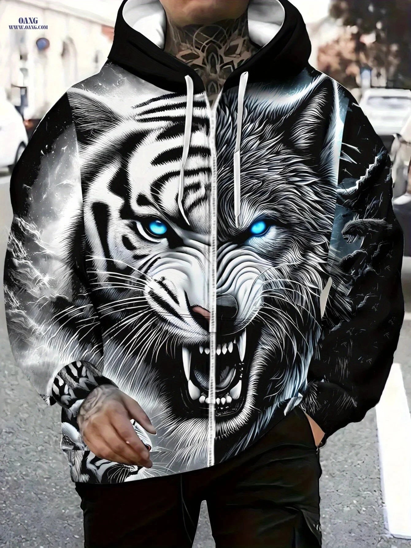 Men's Tiger Print Hoodie - Lightweight Zip-Up Sportswear for Outdoor   OAXG 【Multicolor】 / FR M