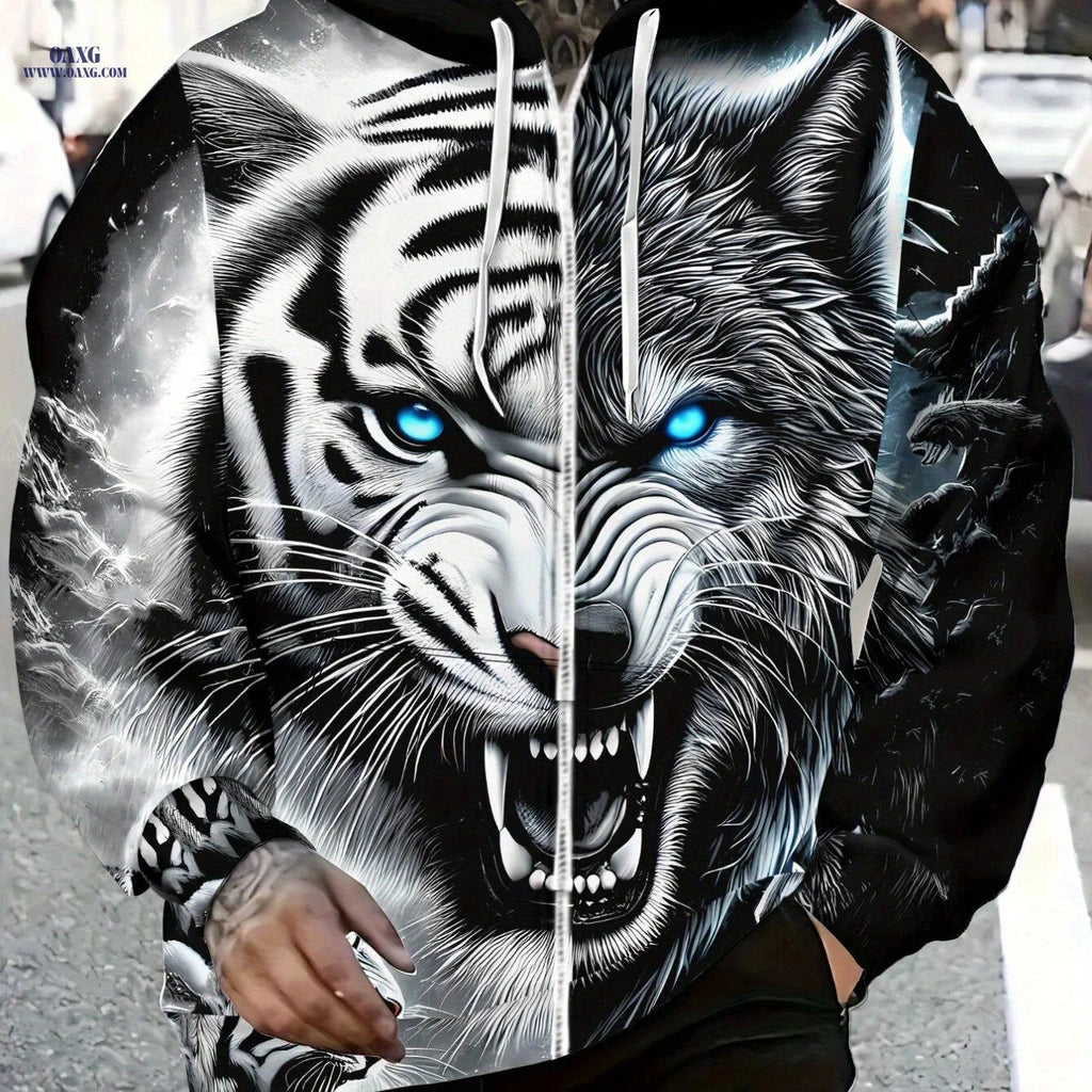 Men's Tiger Print Hoodie - Lightweight Zip-Up Sportswear for Outdoor   OAXG 【Multicolor】 / FR M