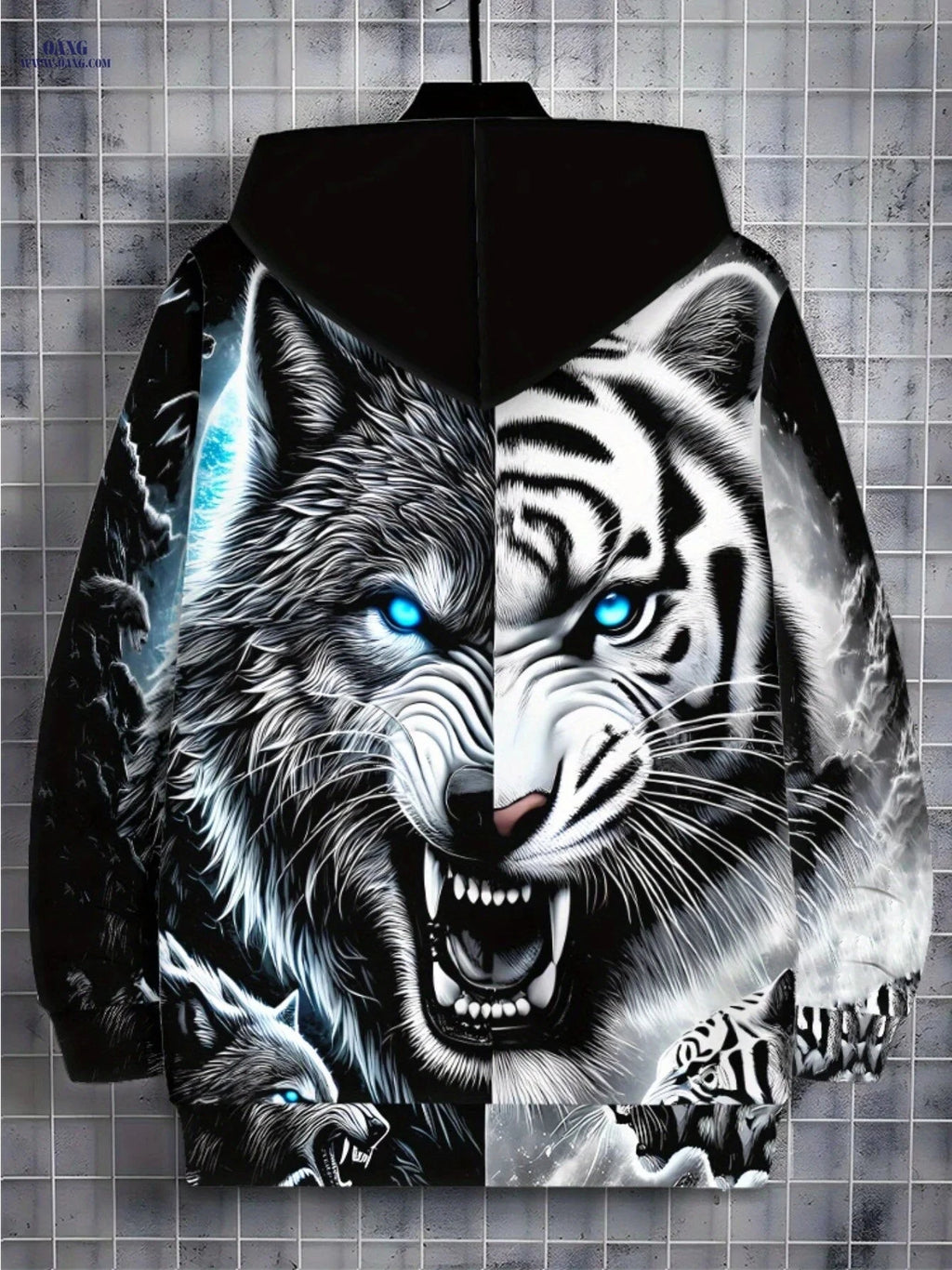 Men's Tiger Print Hoodie - Lightweight Zip-Up Sportswear for Outdoor   OAXG 